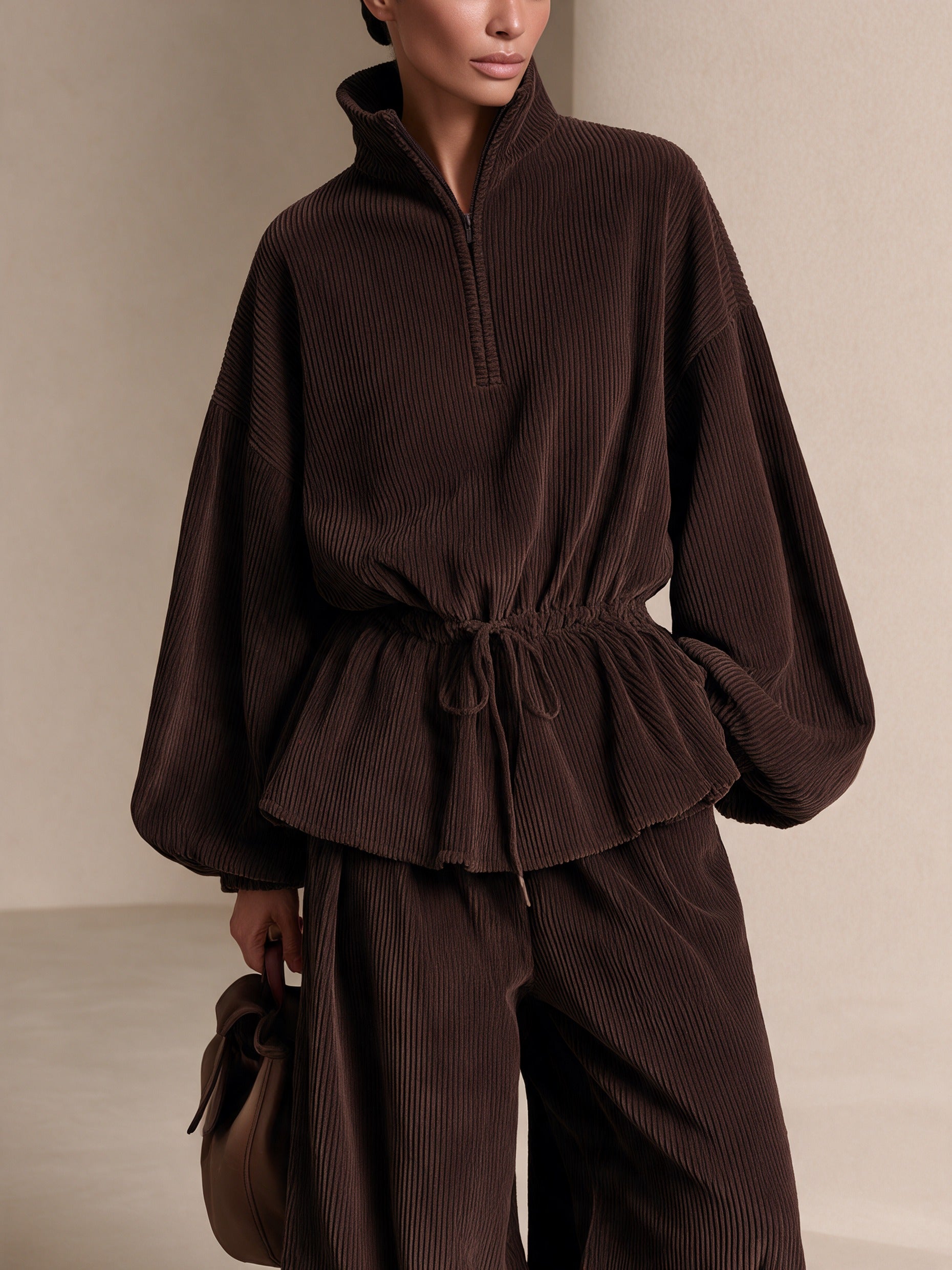 Women's Half-Zip Pullover Sweatshirt And Wide-leg pants Set