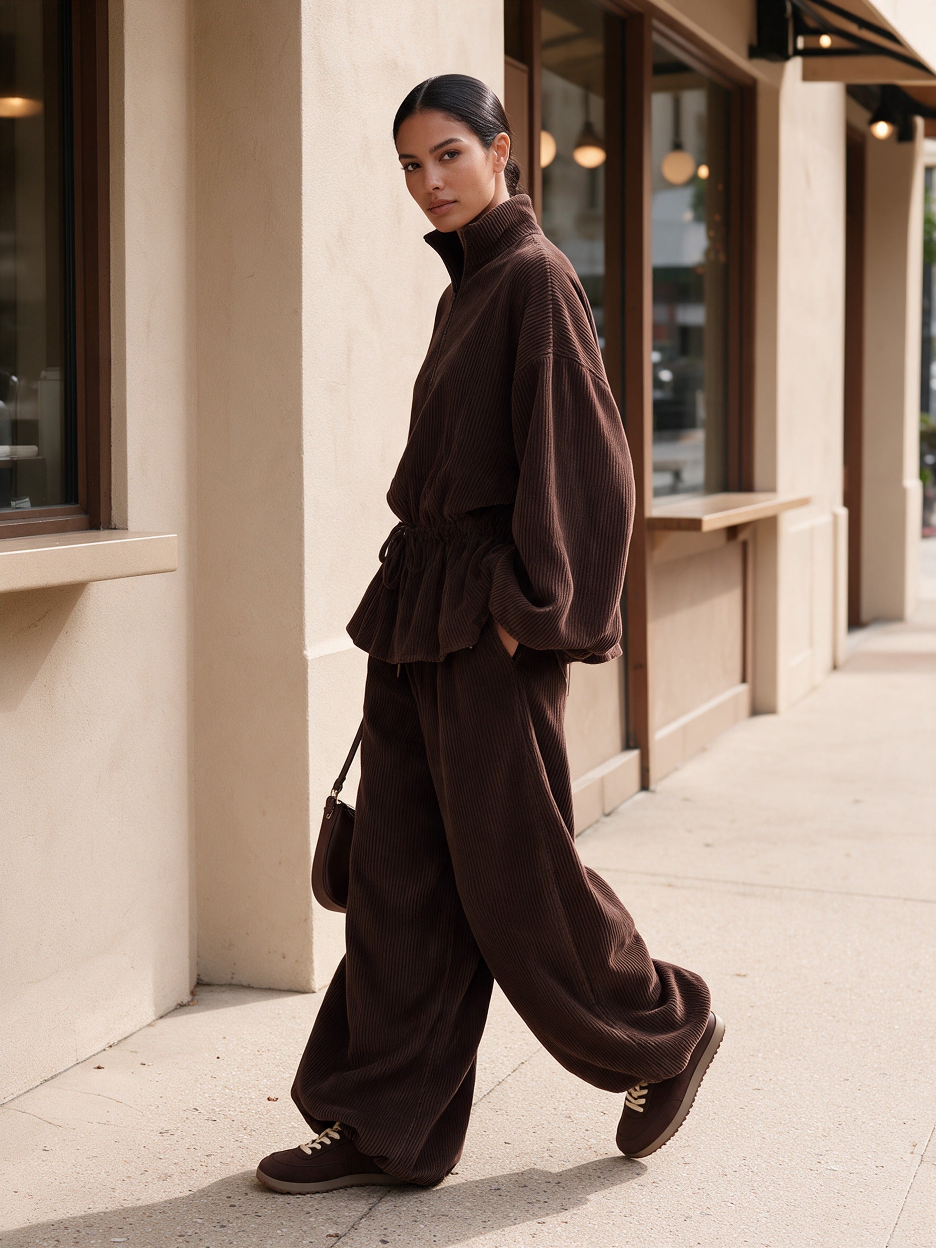 Women's Half-Zip Pullover Sweatshirt And Wide-leg pants Set