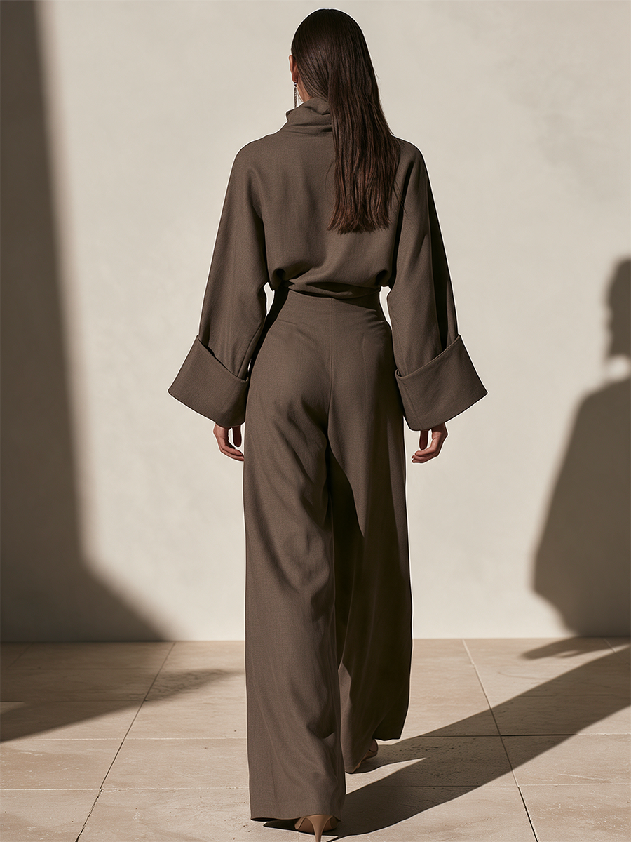Women's Draped Neck Wide Leg Formal Suit