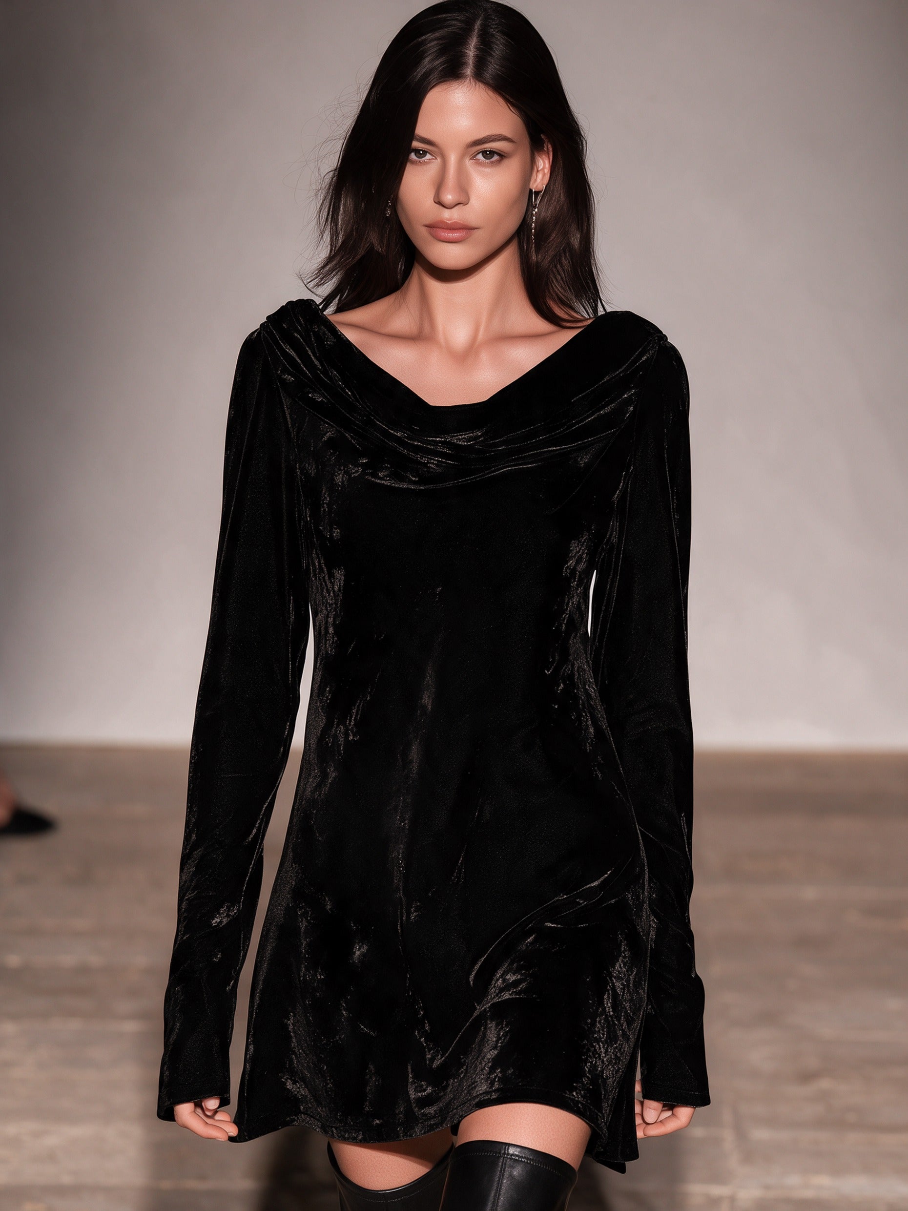 Women's Long Sleeve Cowl Neck Dress