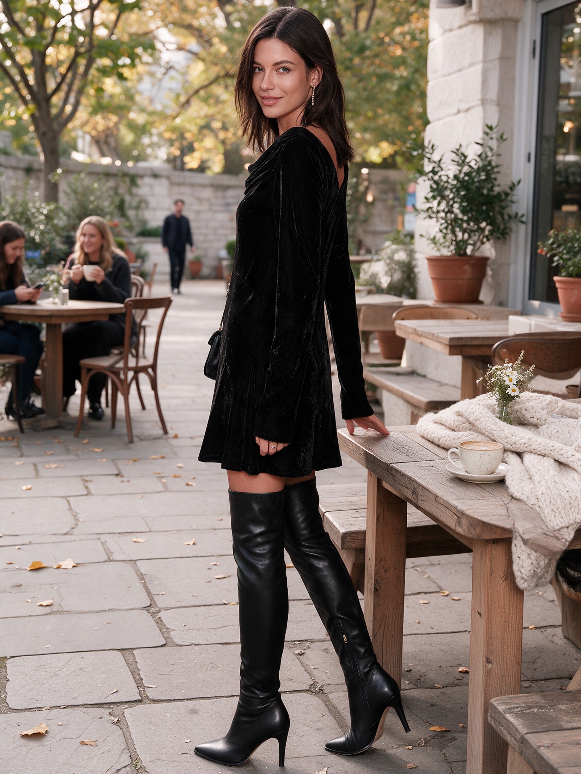 Women's Long Sleeve Cowl Neck Dress