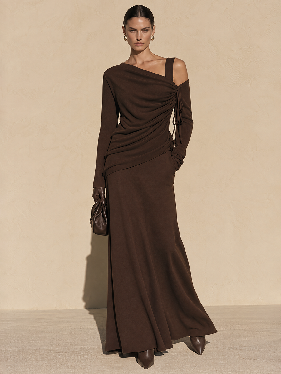 Women's Asymmetric One-Shoulder Top And Maxi Skirt Set