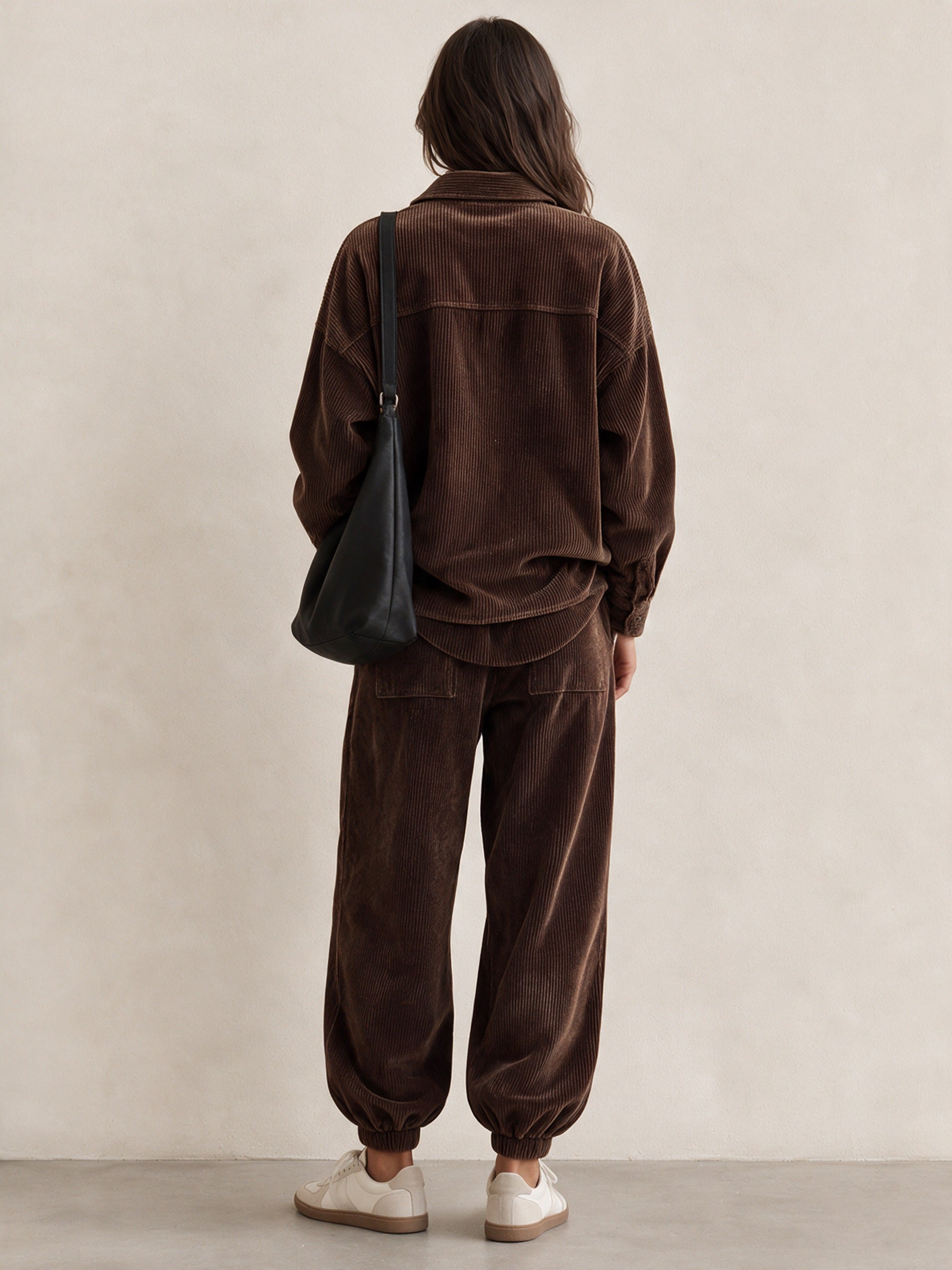 Women's Retro Corduroy Shirt And Jogger Pants Set
