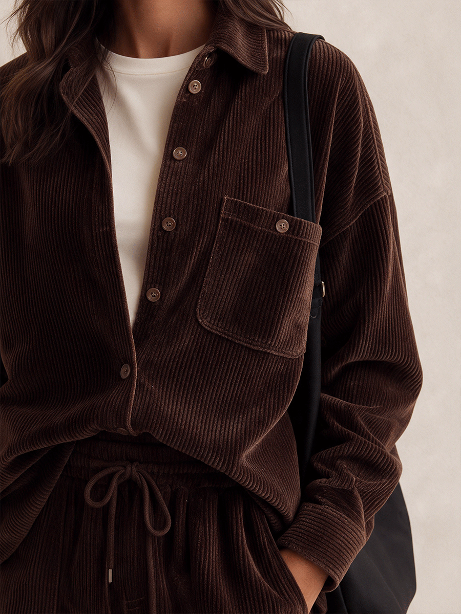 Women's Retro Corduroy Shirt And Jogger Pants Set