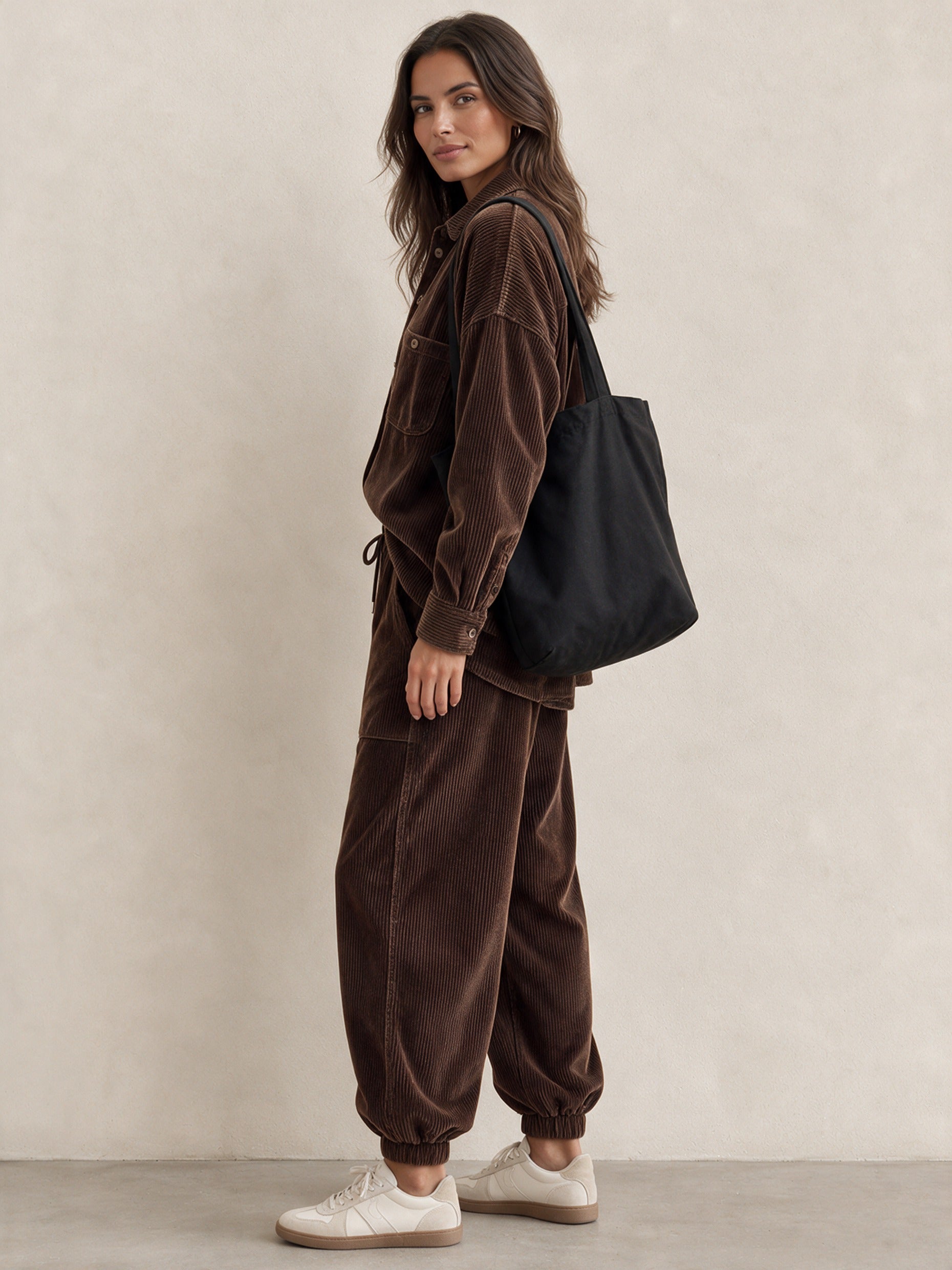 Women's Retro Corduroy Shirt And Jogger Pants Set