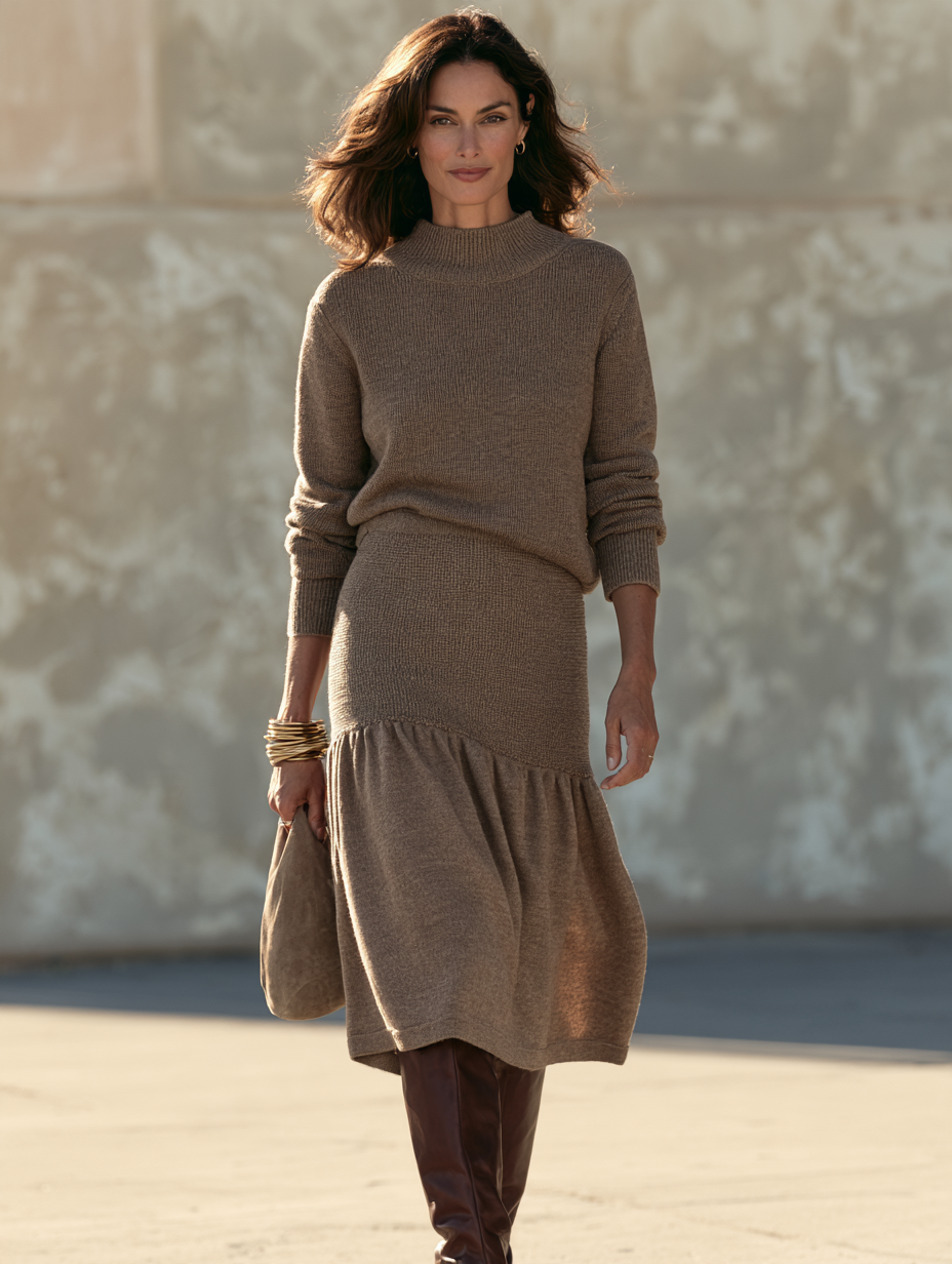 Women’s Vintage Mock-neck Midi Sweater Dress