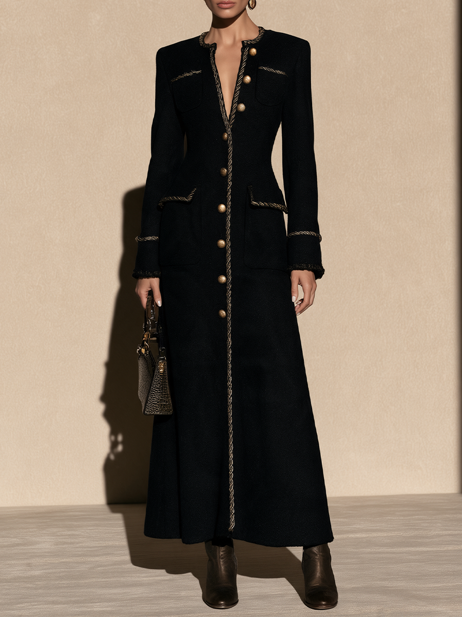 Women's Button-Front Coat with Gold Braid Trim