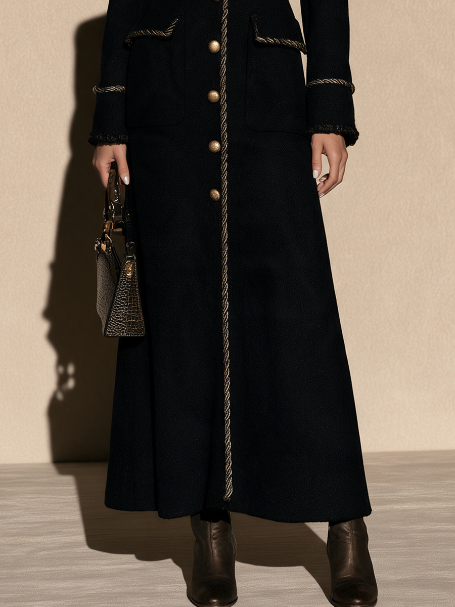 Women's Button-Front Coat with Gold Braid Trim