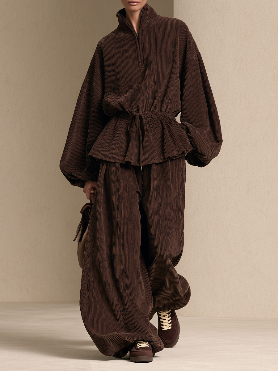 Women's Half-Zip Pullover Sweatshirt And Wide-leg pants Set