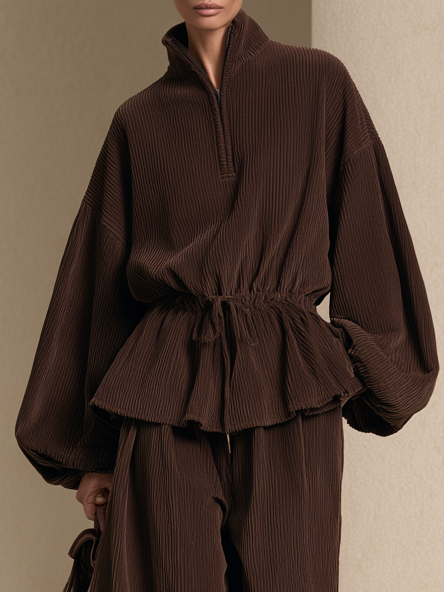 Women's Half-Zip Pullover Sweatshirt And Wide-leg pants Set