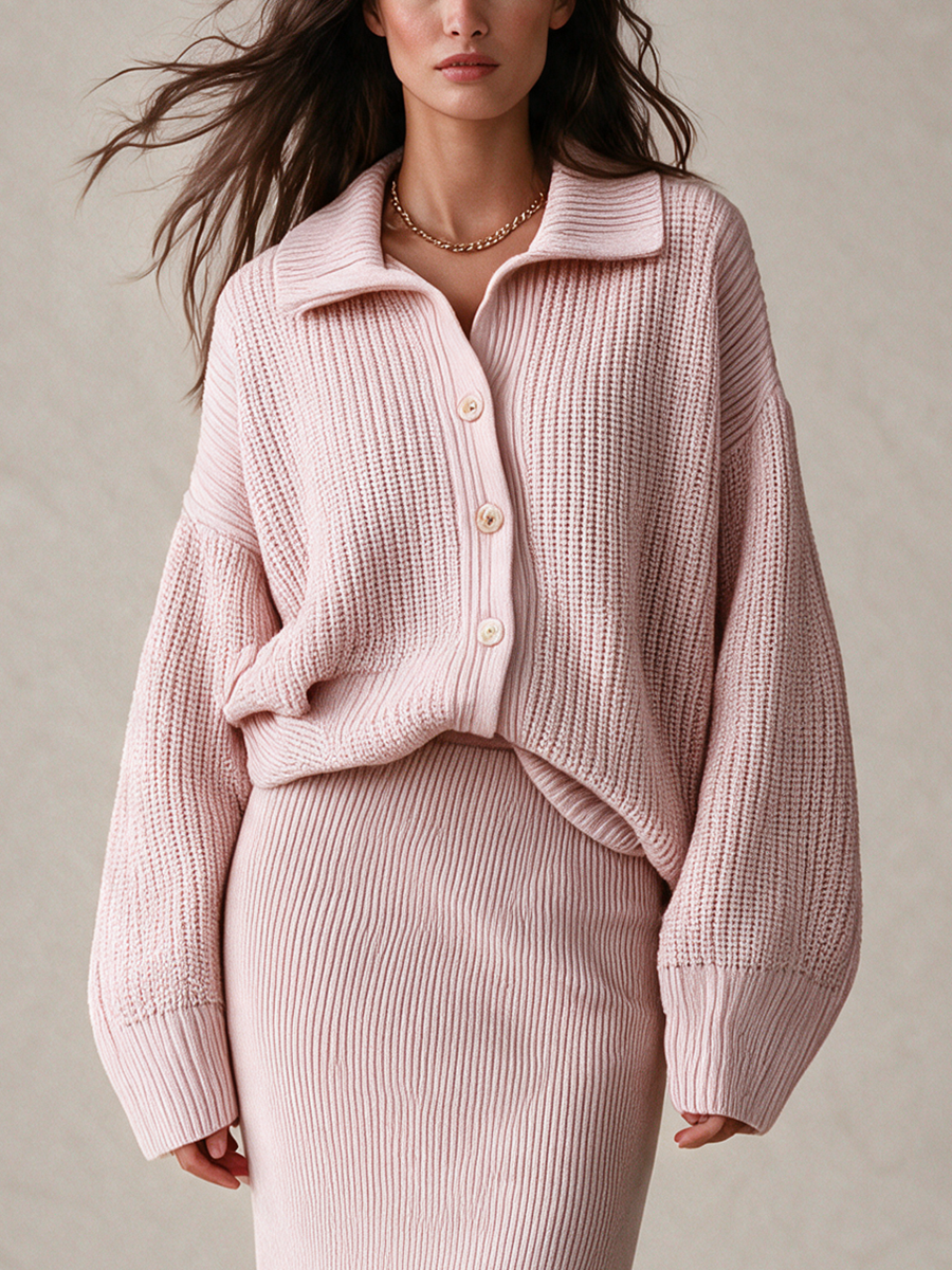 Women's Collared Button Front Chunky Knit Sweater