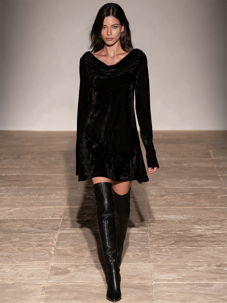 Women's Long Sleeve Cowl Neck Dress