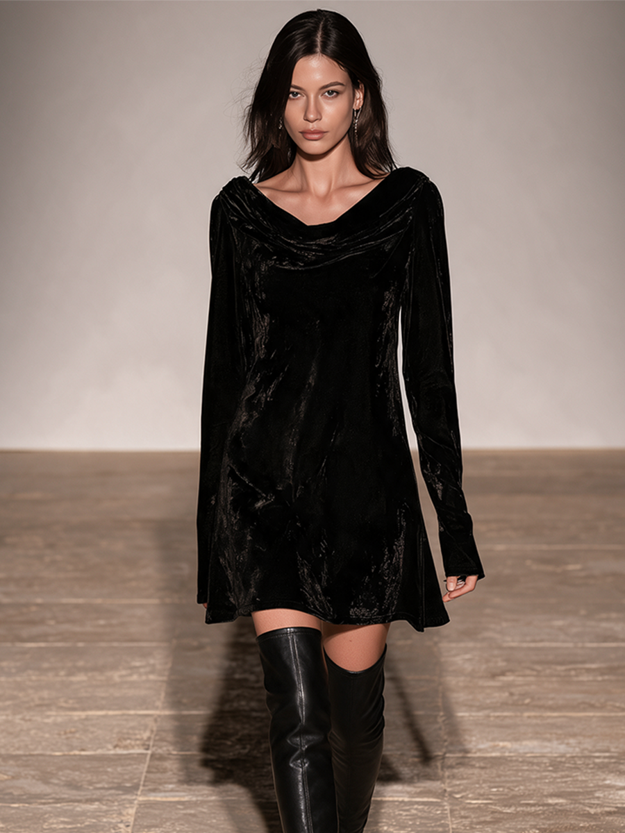 Women's Long Sleeve Cowl Neck Dress
