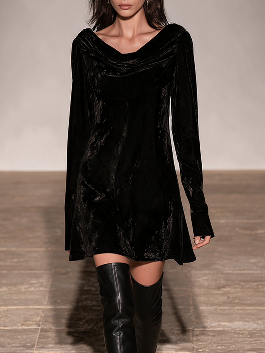Women's Long Sleeve Cowl Neck Dress