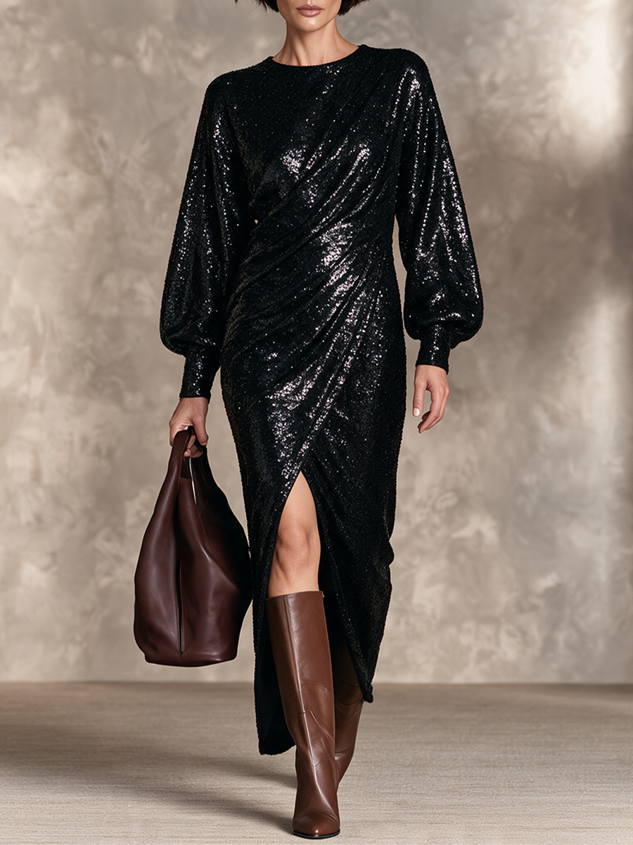 Women's Sequin Slit Maxi Dress