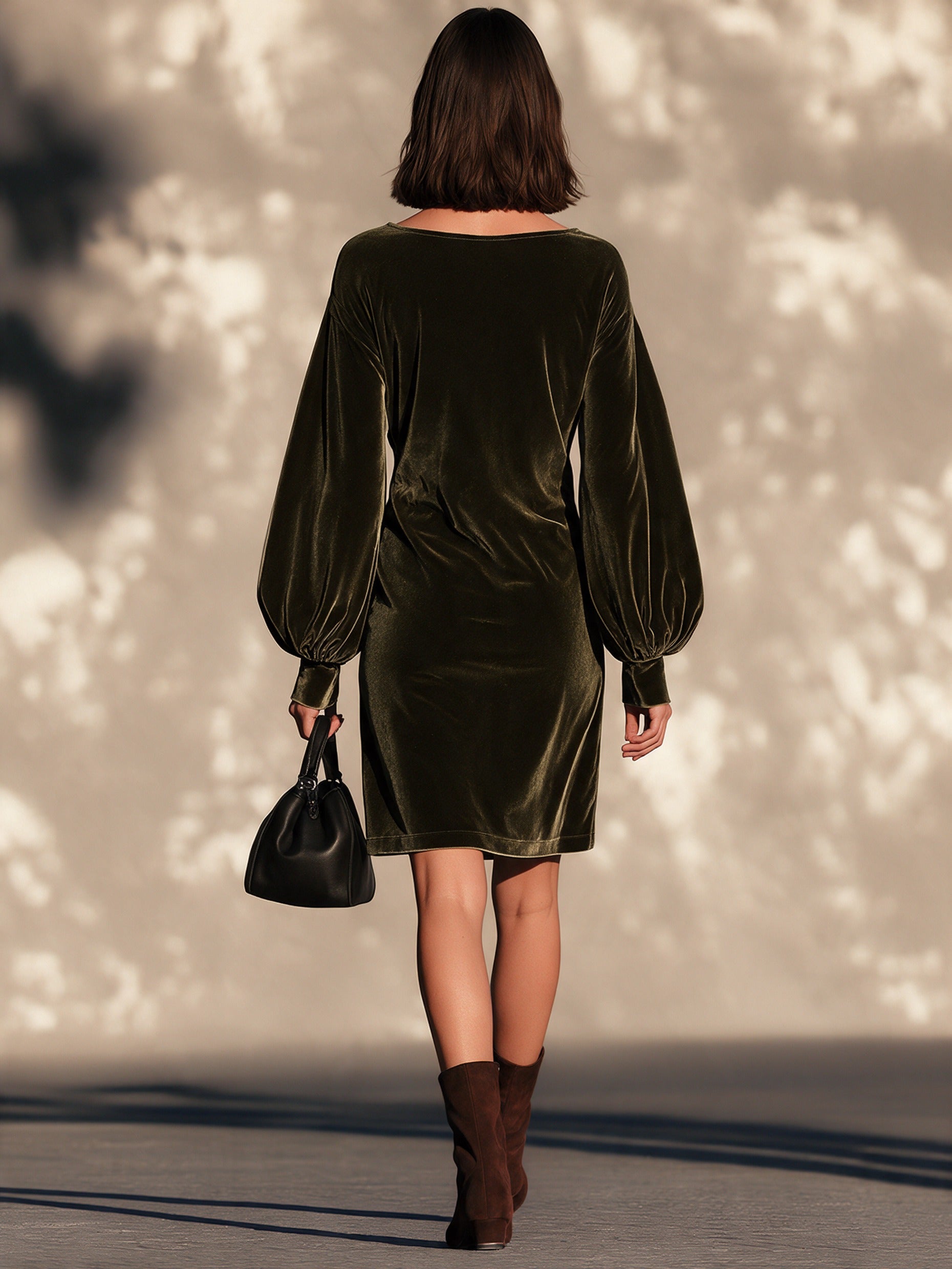 Women’s Elegant Velvet Mini Dress With Lantern Sleeves