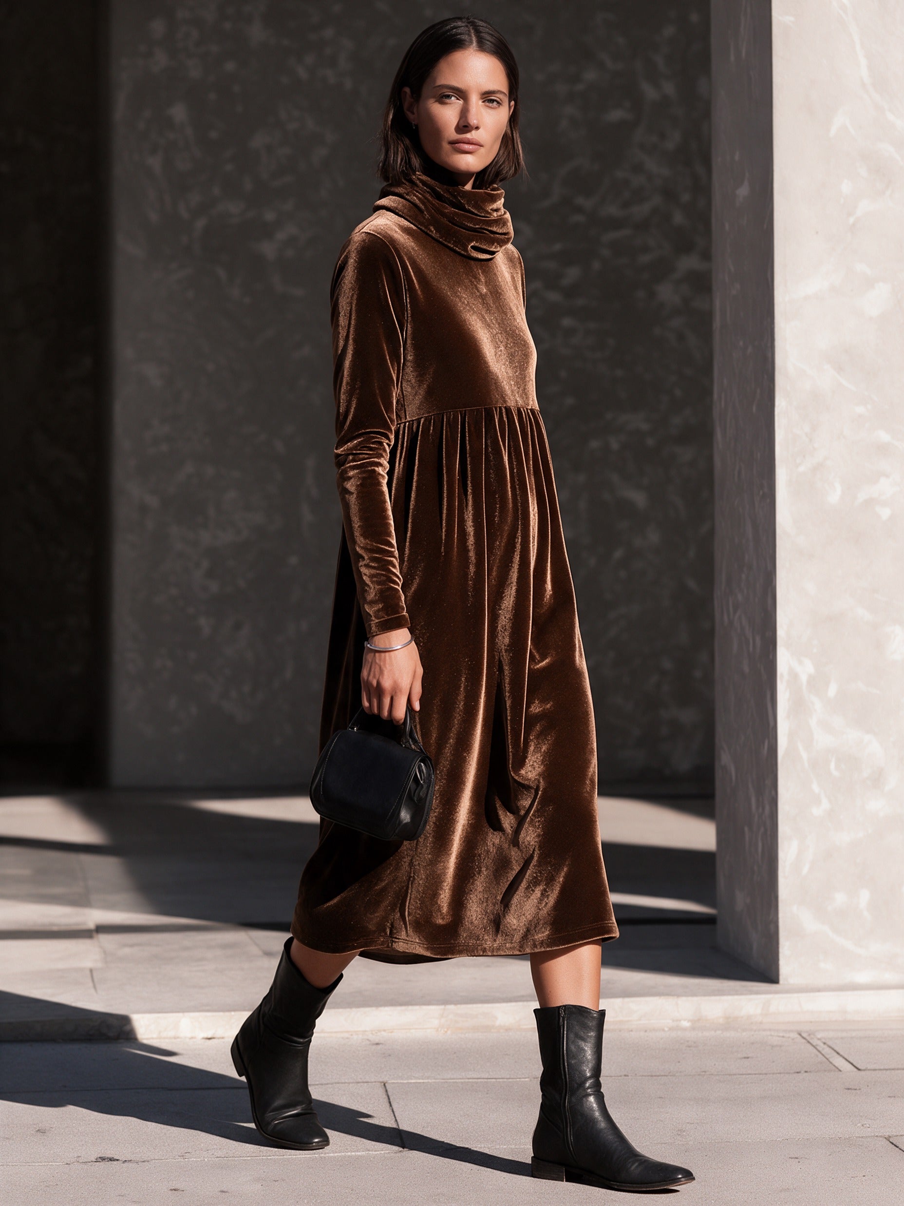 Women’s Elegant Loose-Fit Velvet Midi Dress