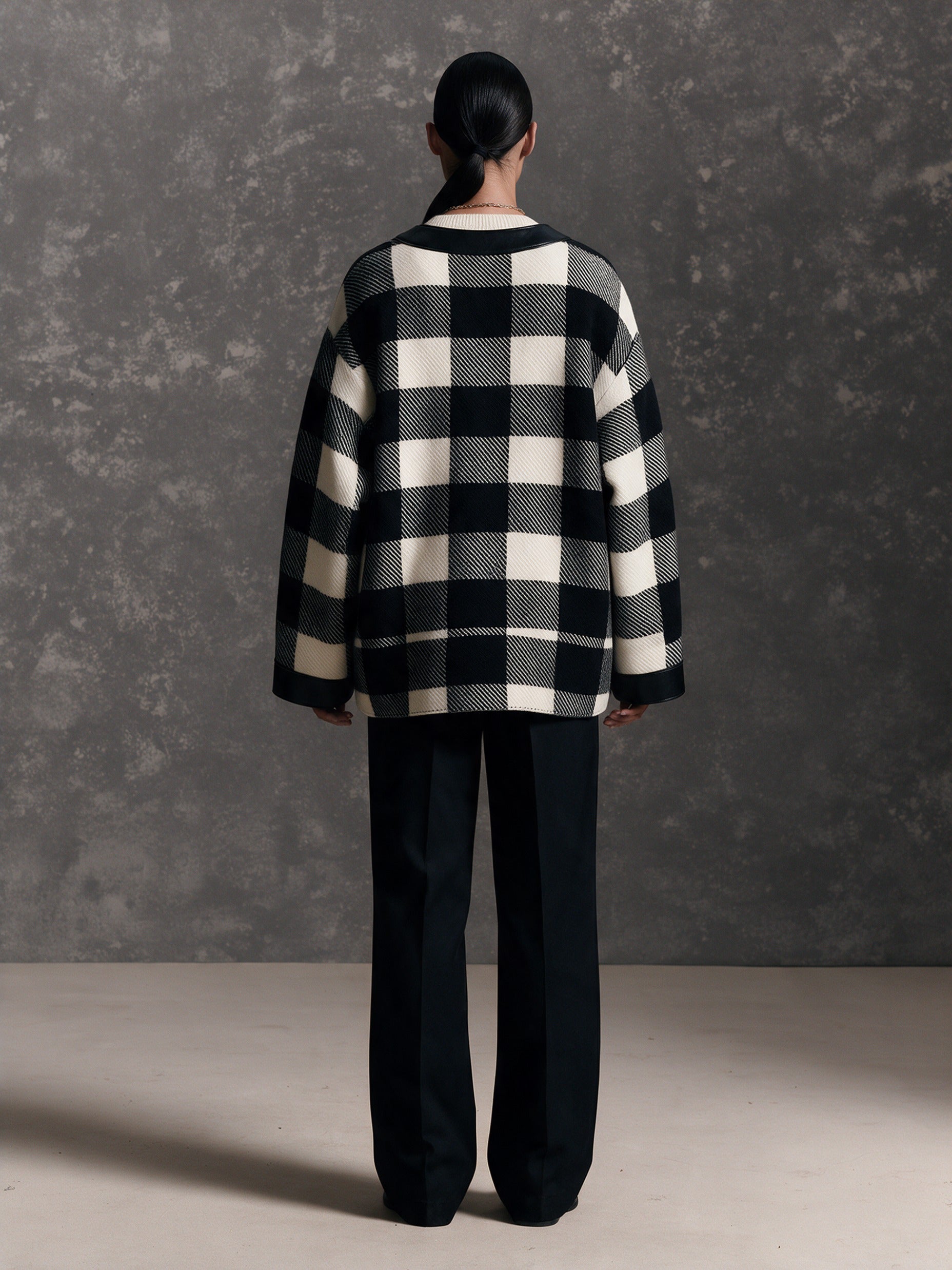 Women’s Vintage-Style Leather-Paneled Plaid Jacket