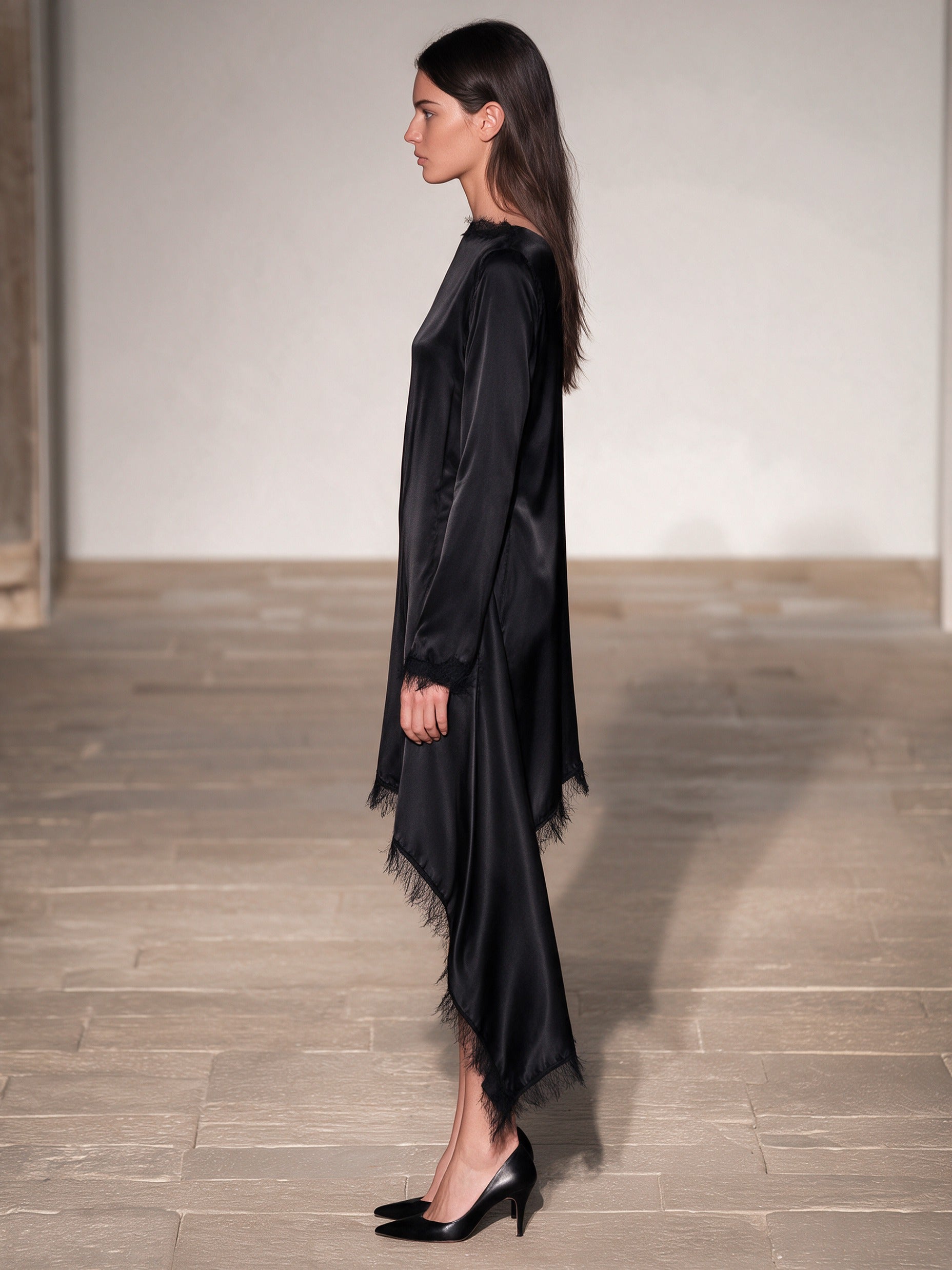 Women's Black Fringe Asymmetrical Dress