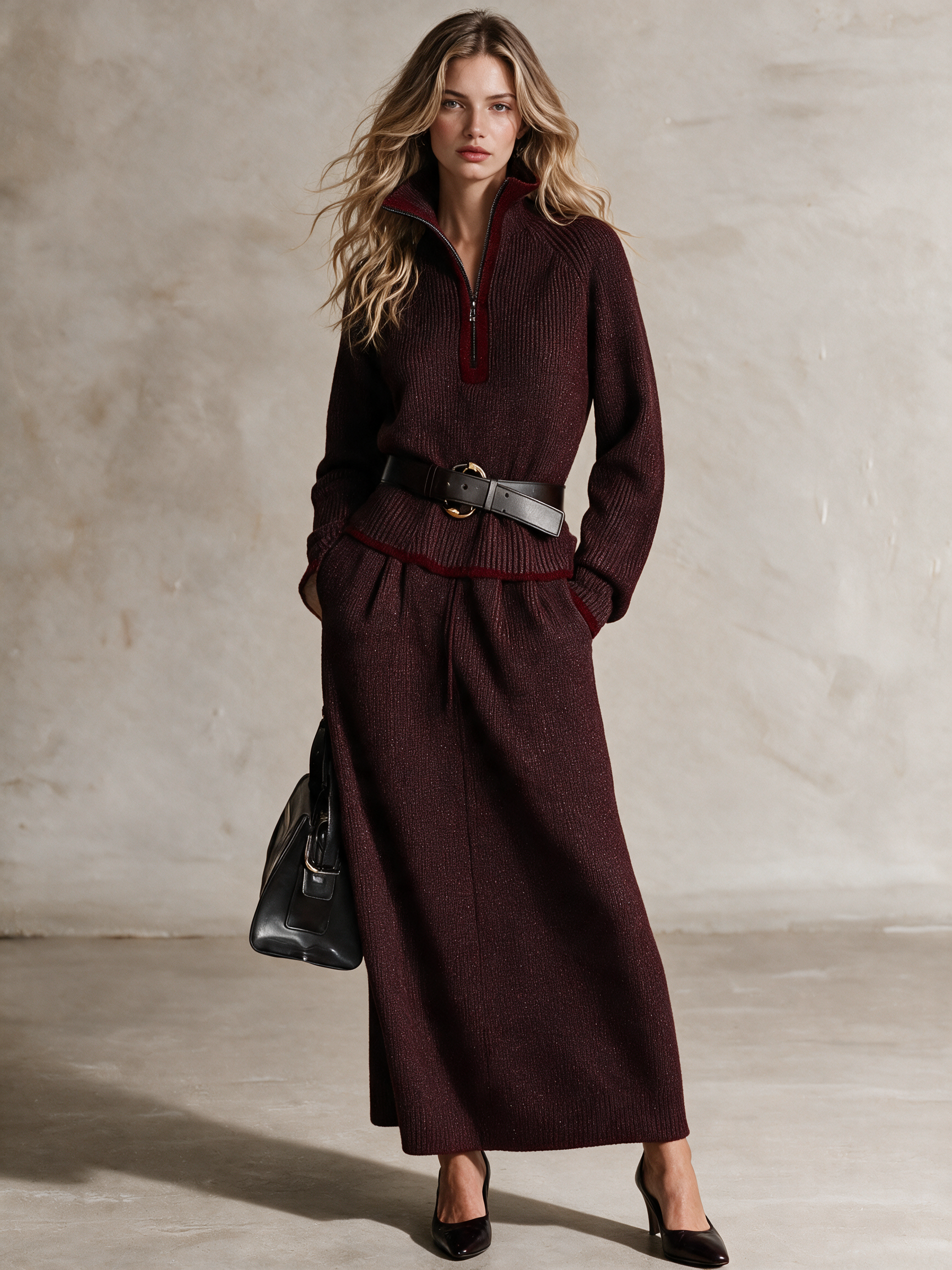 Women's Drawstring Waist Sparkle Rib Knit Midi Skirt