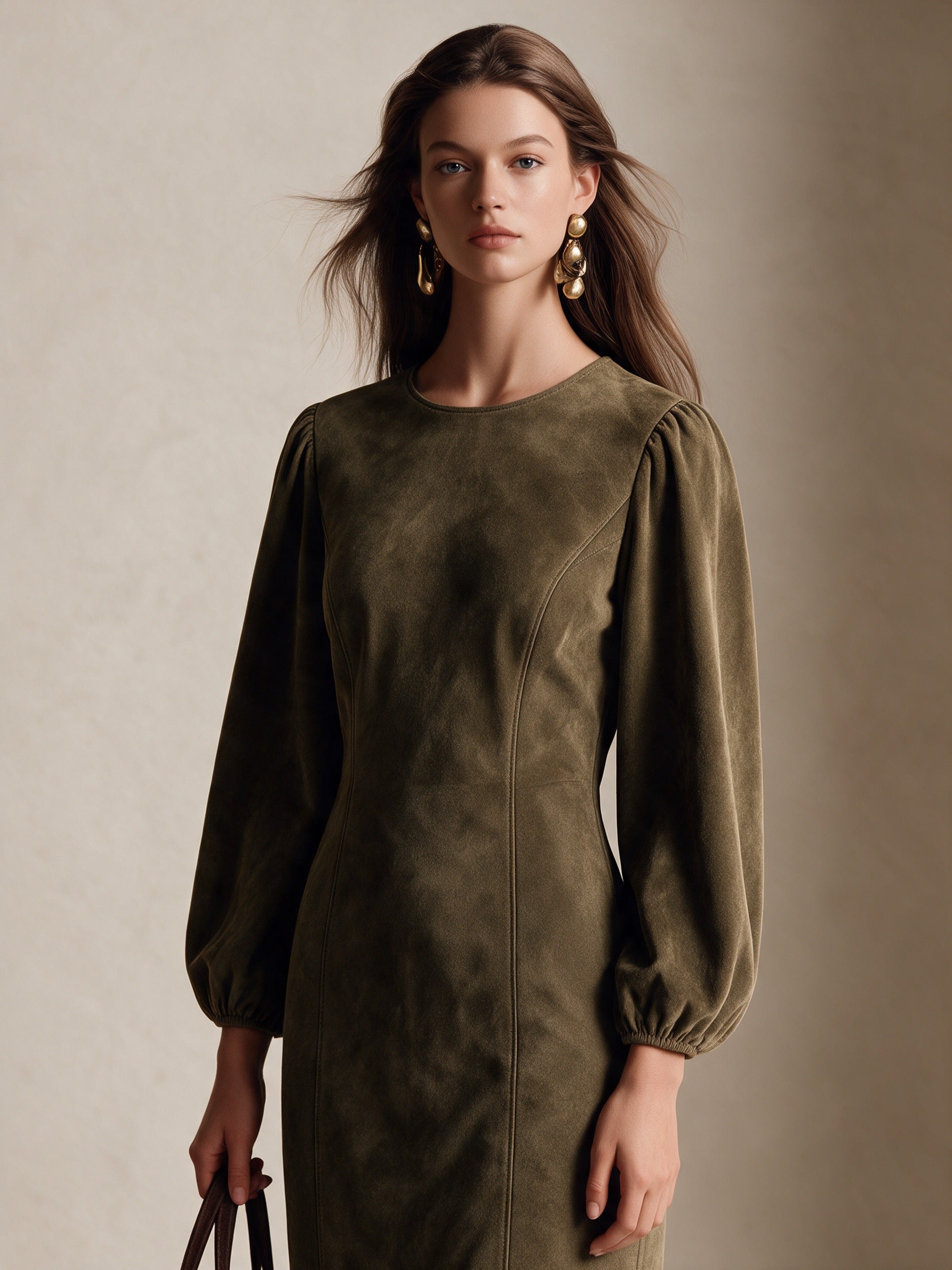 Women’s Vintage-Style Elegant Faux Suede Midi Dress With Fringe