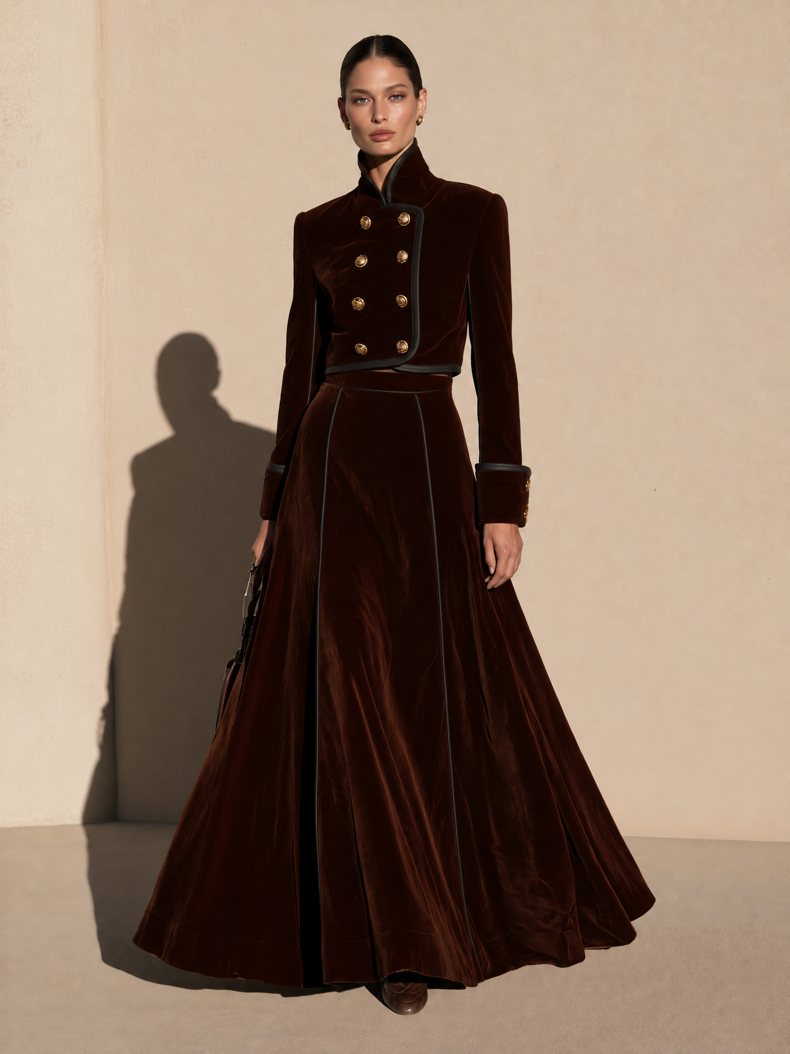 Women's Velvet Cropped Double-Breasted Jacket
