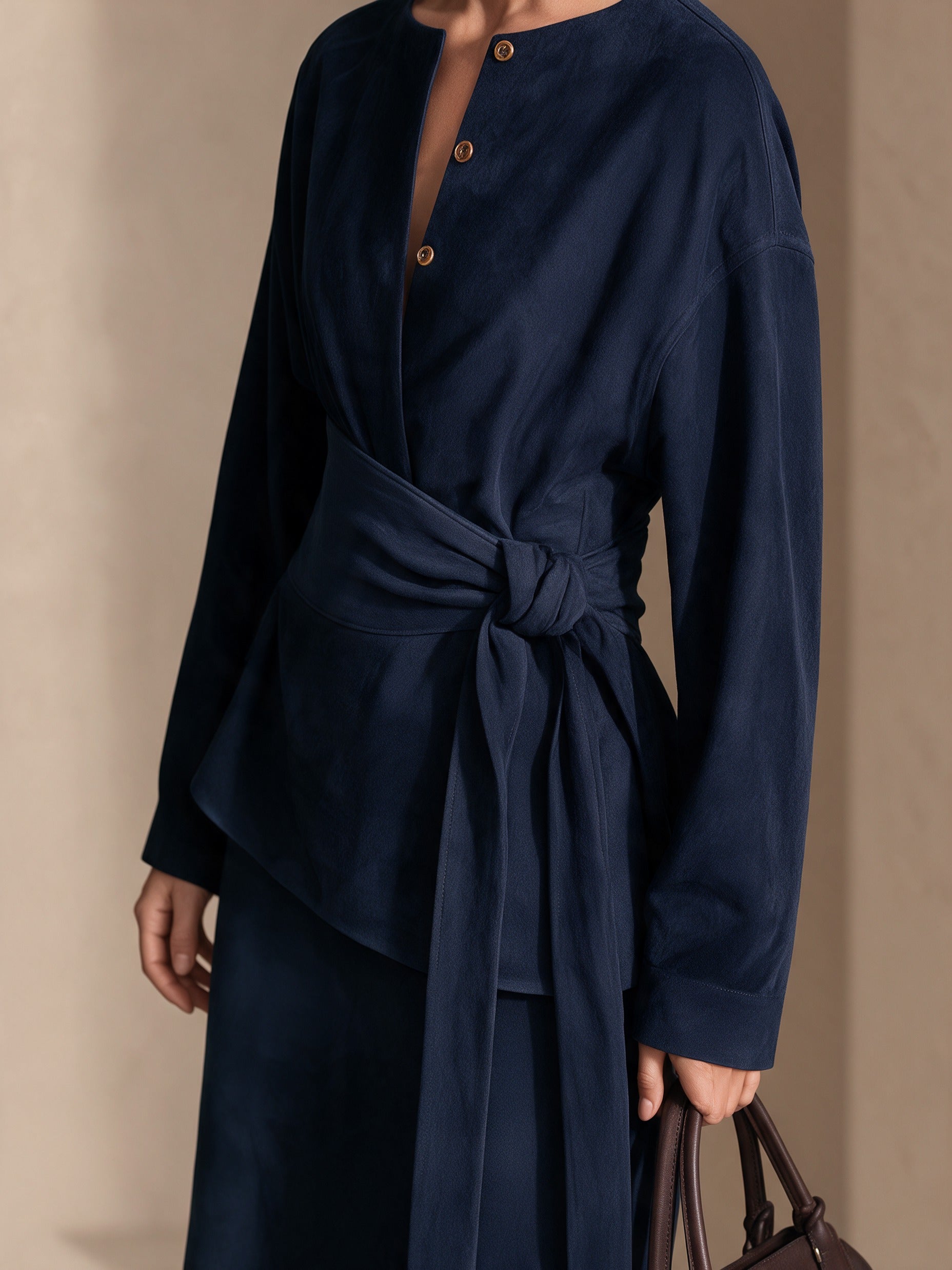 Women's Long-Sleeve Maxi Dress with Tie Waist