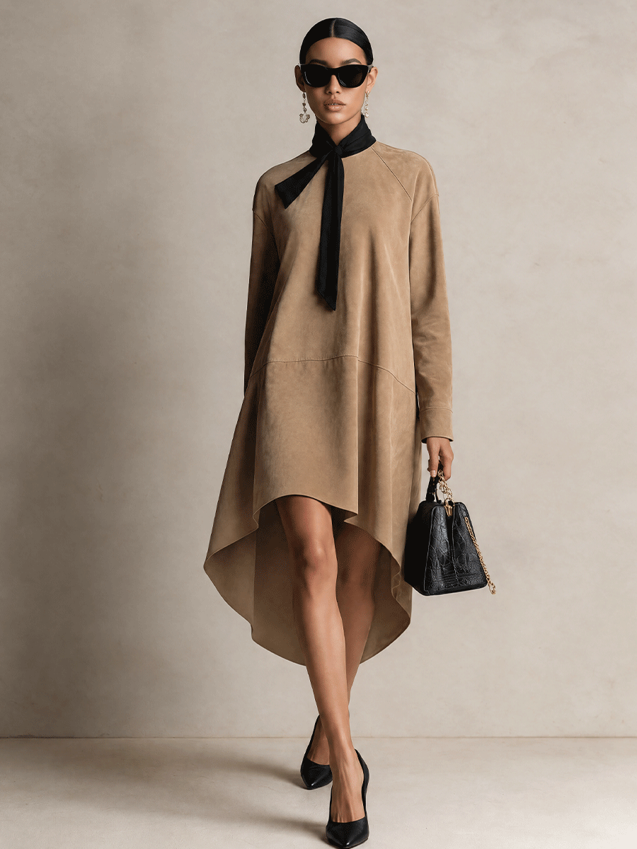 Women's Elegant High-Low Tie-Neck Mini Dress