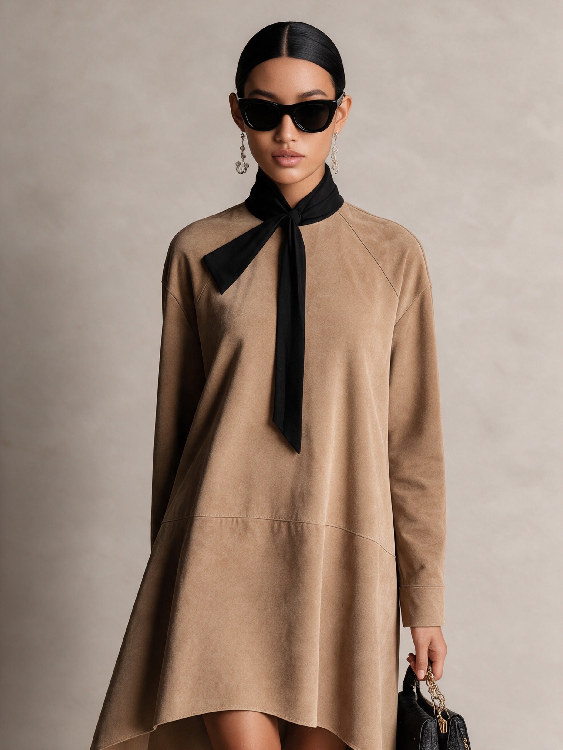Women's Elegant High-Low Tie-Neck Mini Dress