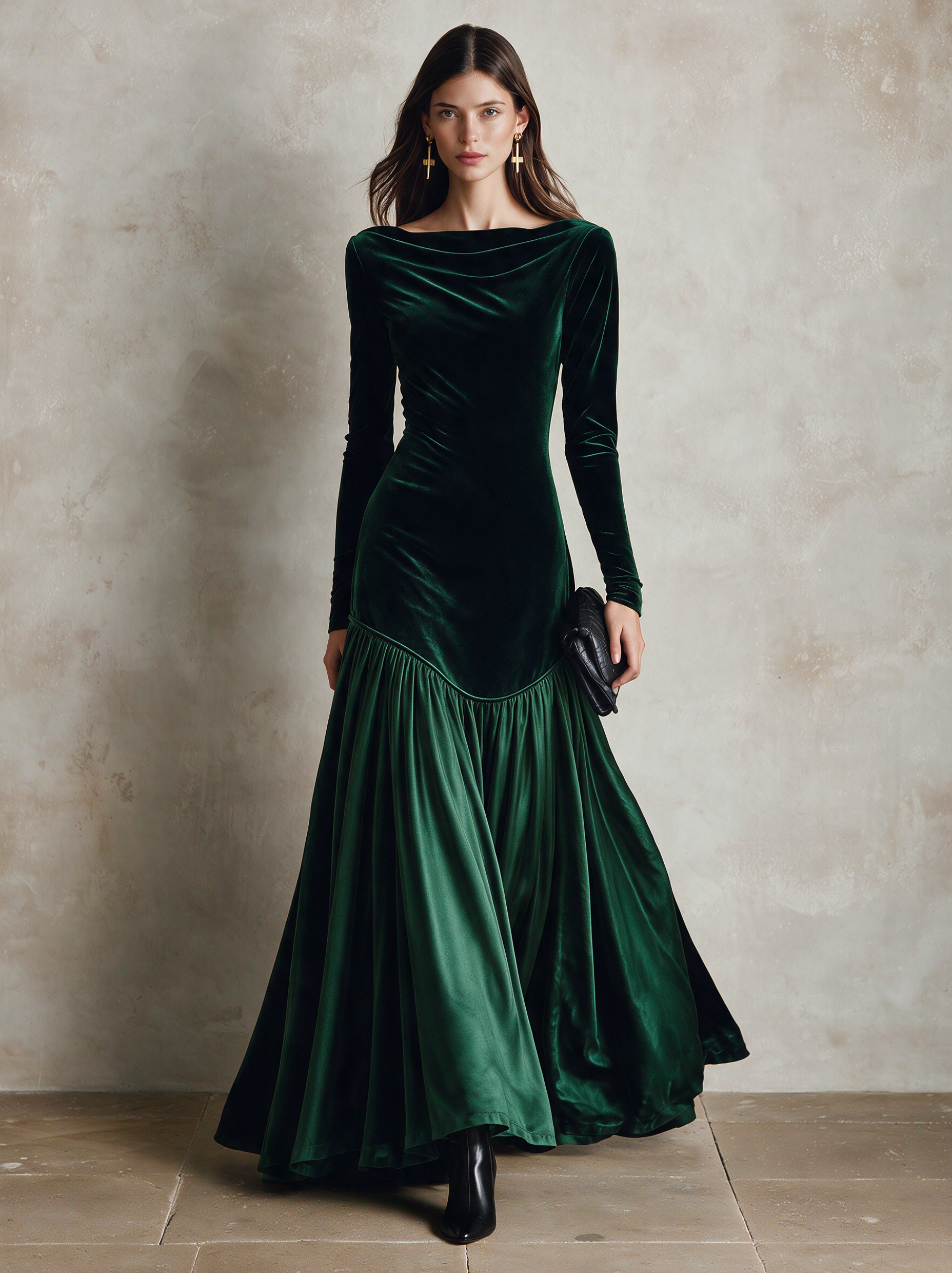 Women’s Velvet-Paneled Woven Party Maxi Dress