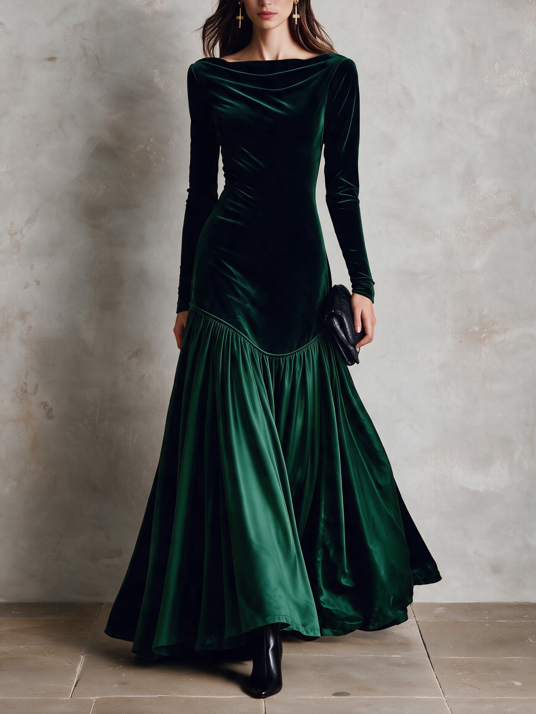Women’s Velvet-Paneled Woven Party Maxi Dress
