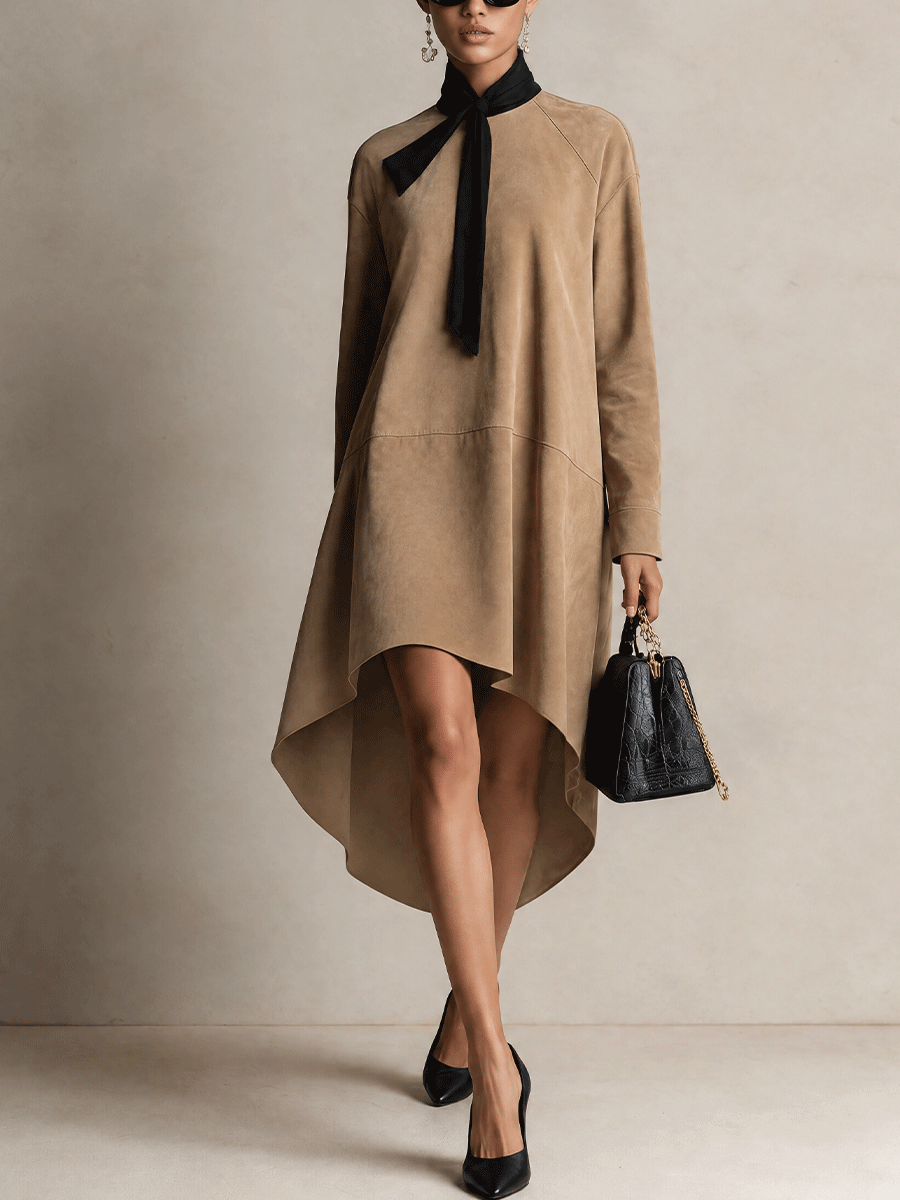 Women's Elegant High-Low Tie-Neck Mini Dress