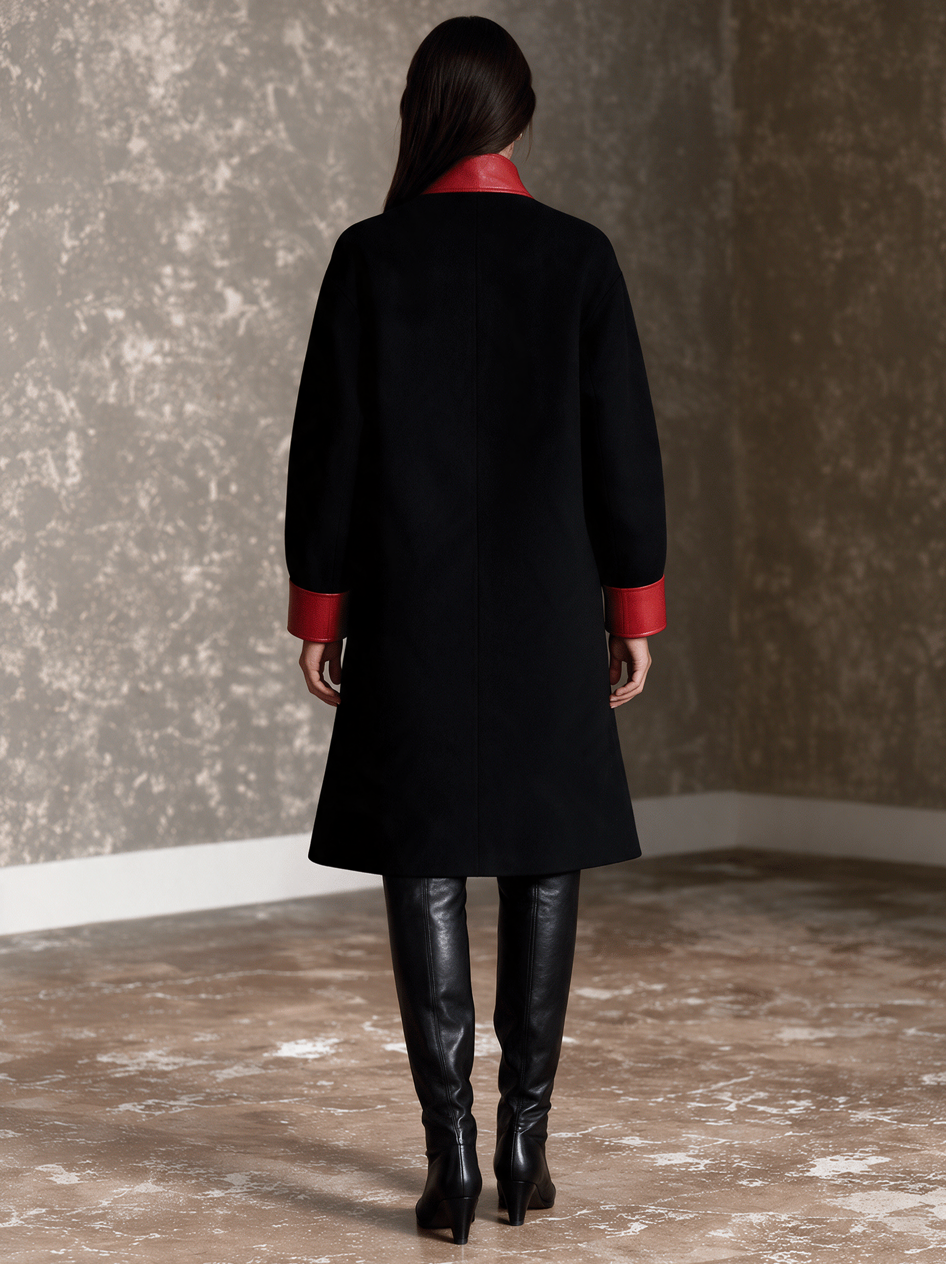 Women's Military-Inspired Double-Breasted Contrast Stand-Collar Coat