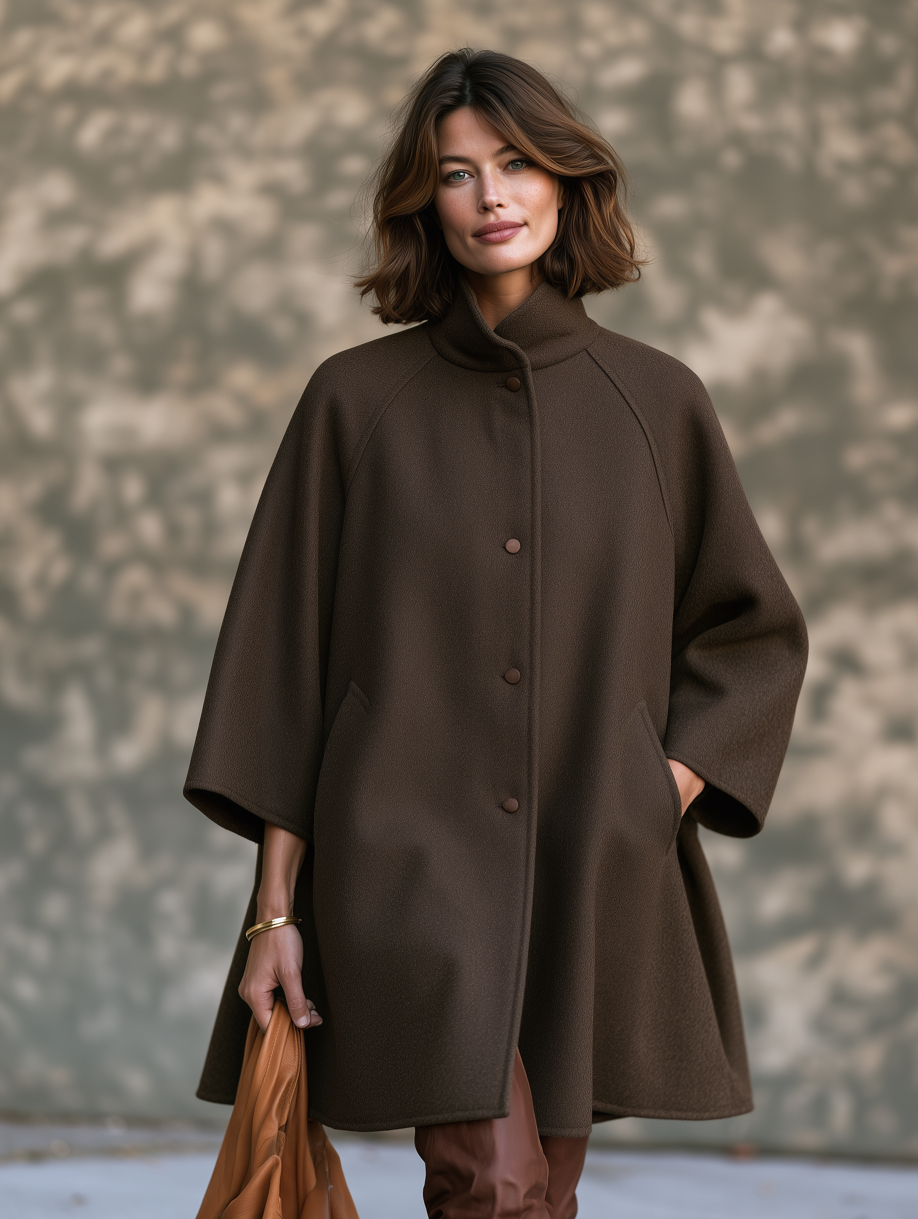 Women’s Vintage-style Wool-blend Midi Coat With Raglan, Three-quarter-length Sleeves