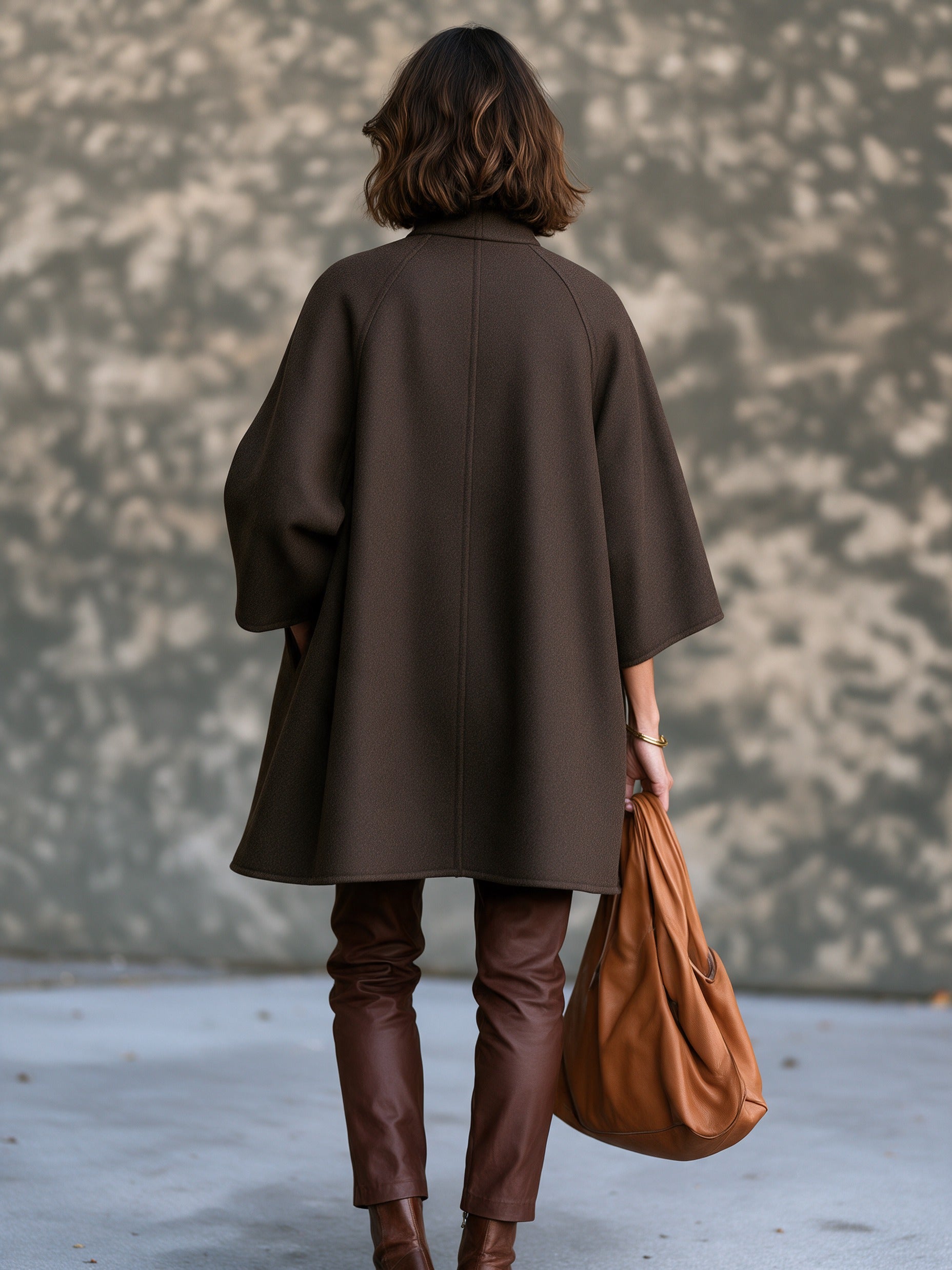 Women’s Vintage-style Wool-blend Midi Coat With Raglan, Three-quarter-length Sleeves