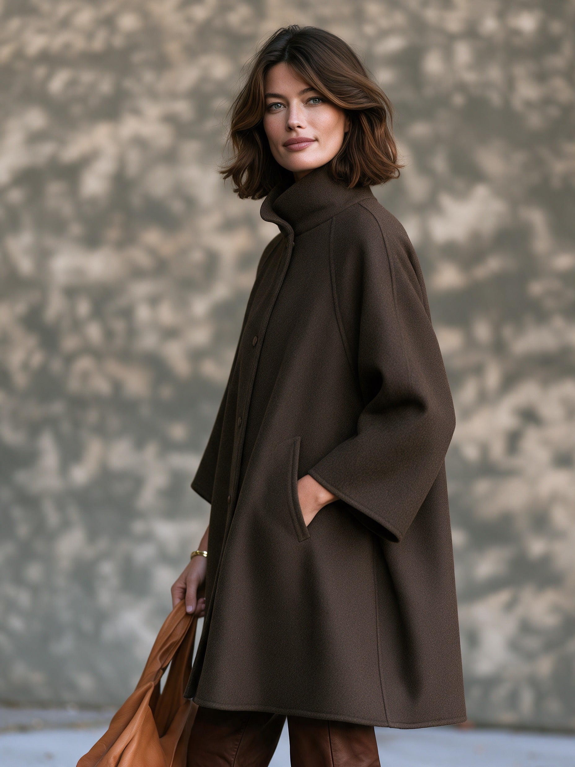 Women’s Vintage-style Wool-blend Midi Coat With Raglan, Three-quarter-length Sleeves