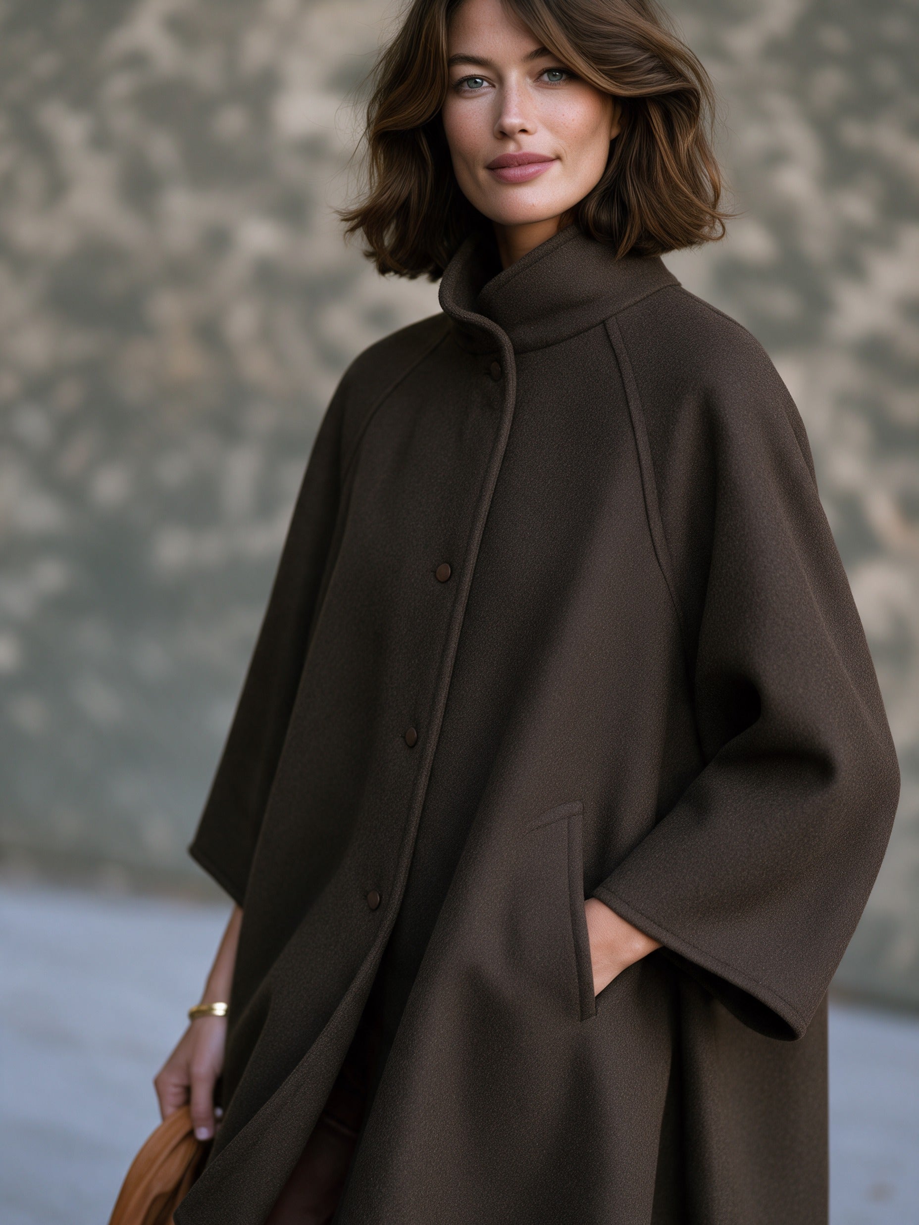 Women’s Vintage-style Wool-blend Midi Coat With Raglan, Three-quarter-length Sleeves