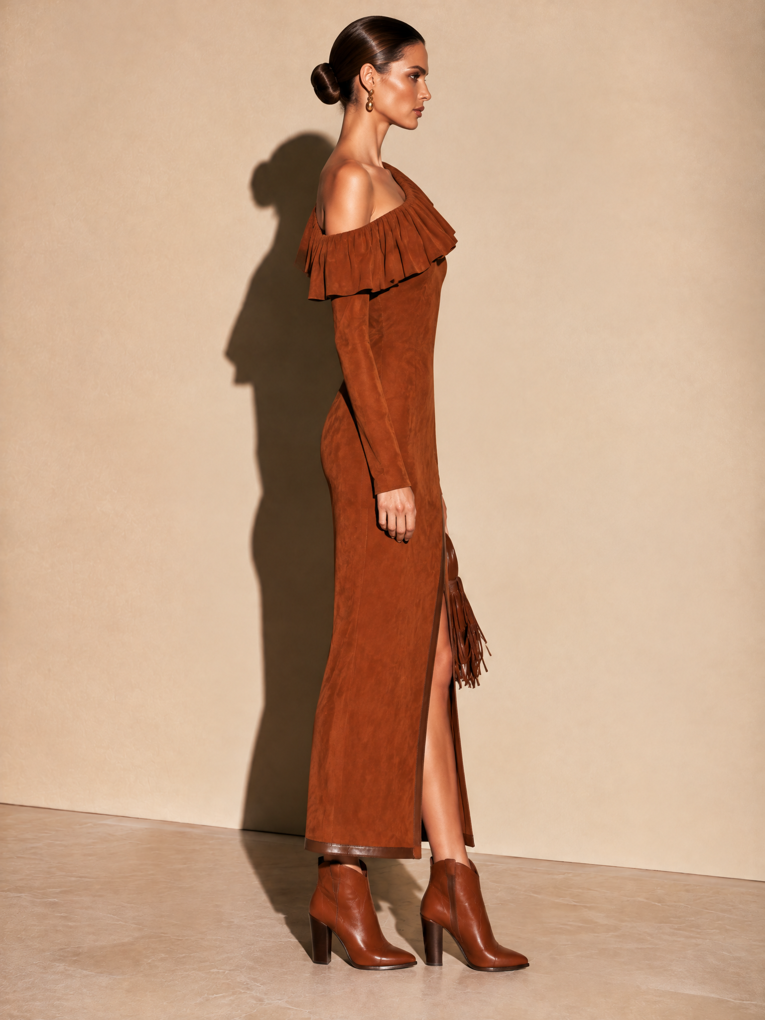 Women's Asymmetric One-Shoulder Ruffle Long Sleeve Dress
