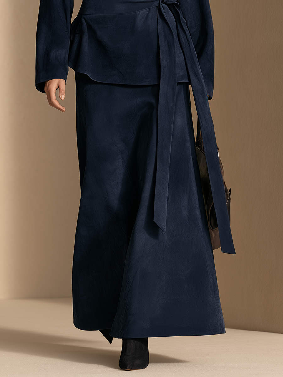Women's Long-Sleeve Maxi Dress with Tie Waist