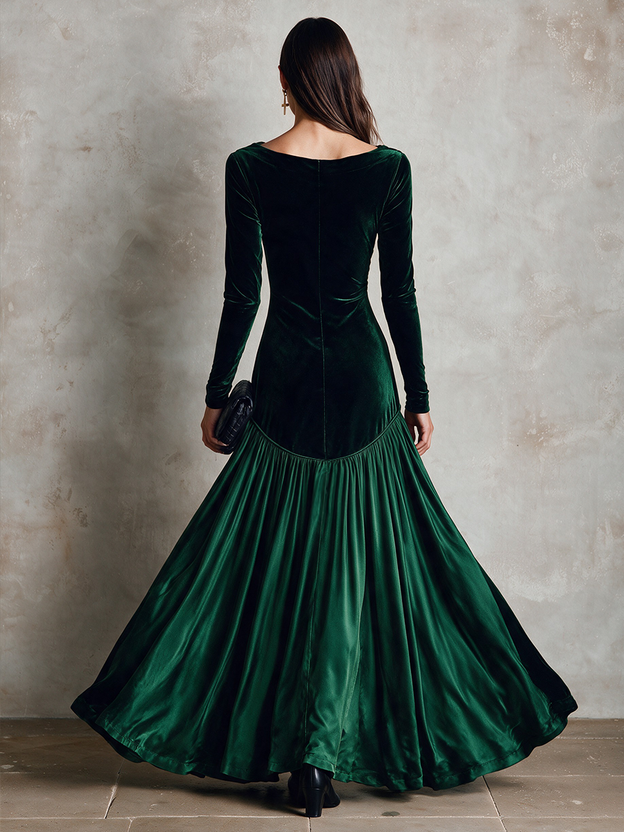 Women’s Velvet-Paneled Woven Party Maxi Dress
