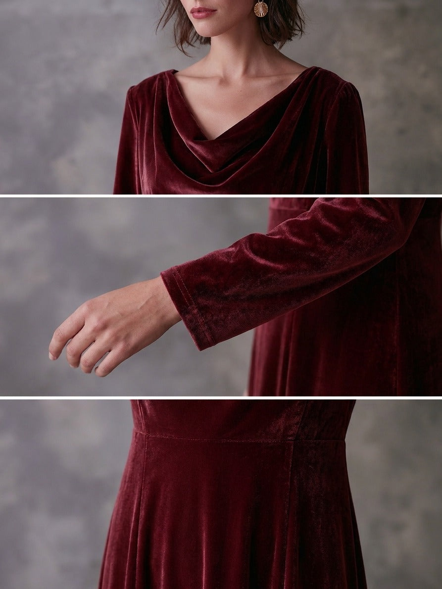 Women’s Vintage-style Velvet Cowl-neck Maxi Dress With Lace-up Back