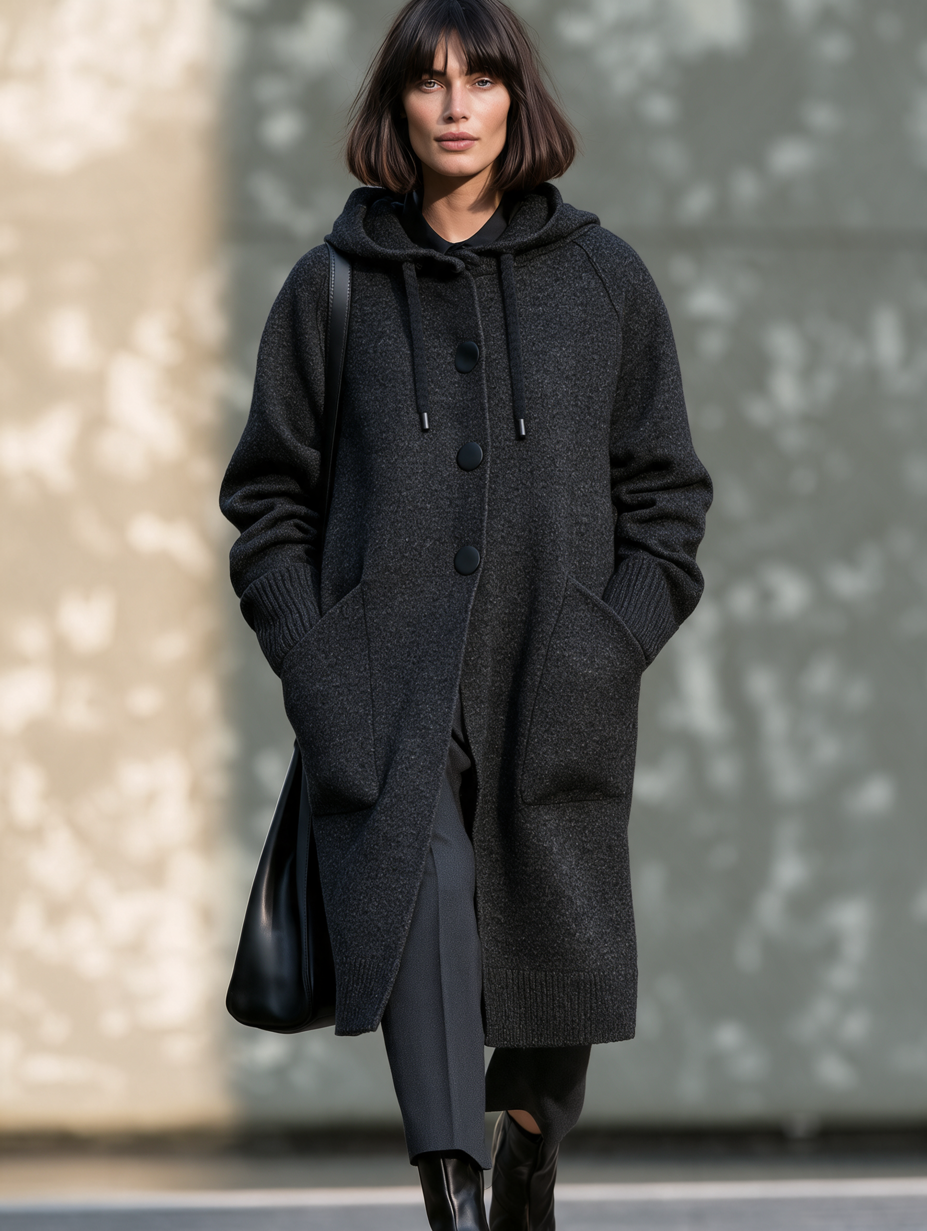 Women's Hooded Button Front Woolen Coat