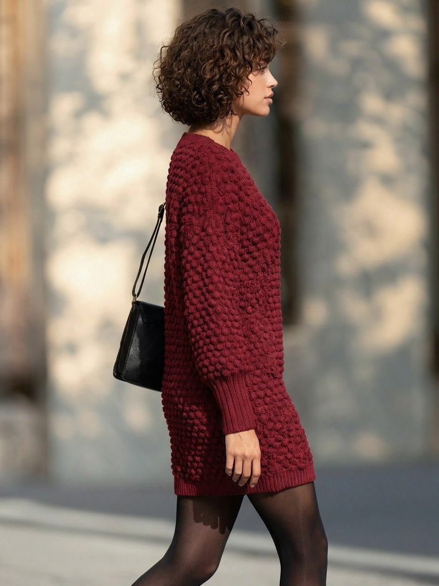 Women's Chunky Bobble Knit Mini Sweater Dress