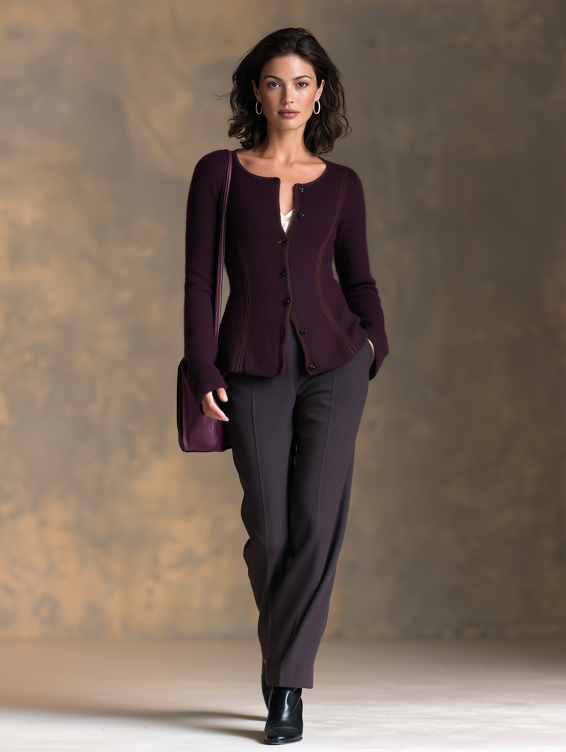 Women’s Vintage Single-breasted Slim-fit Collarless Cardigan
