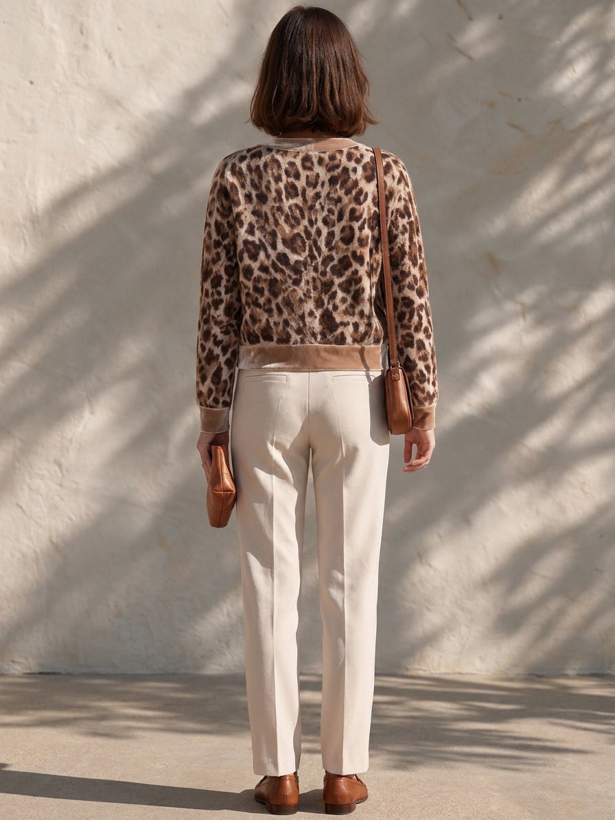 Women’s Crew-Neck Button-Down Velvet Cardigan