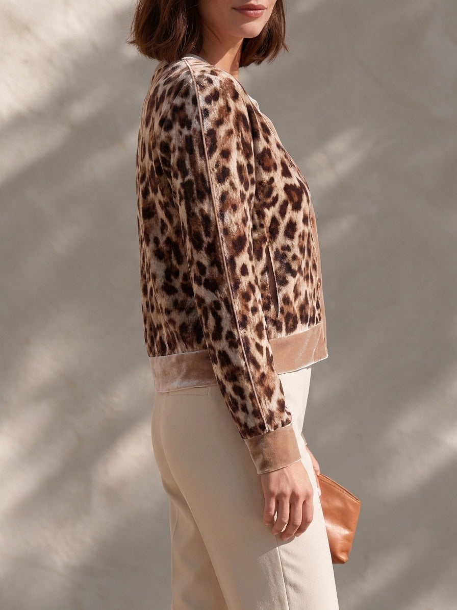 Women’s Crew-Neck Button-Down Velvet Cardigan