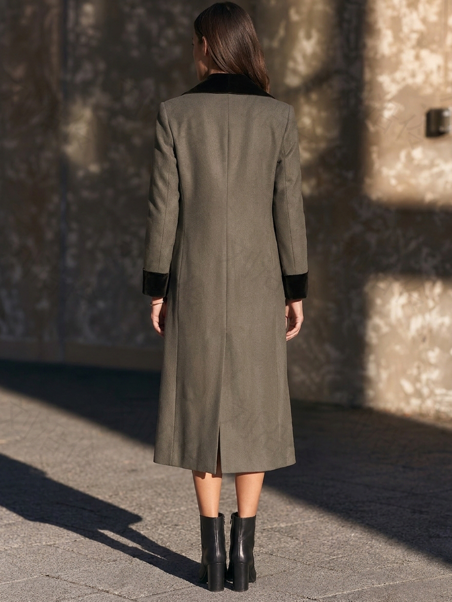 Women's Slim Velvet Trim Coat For Daily Olive