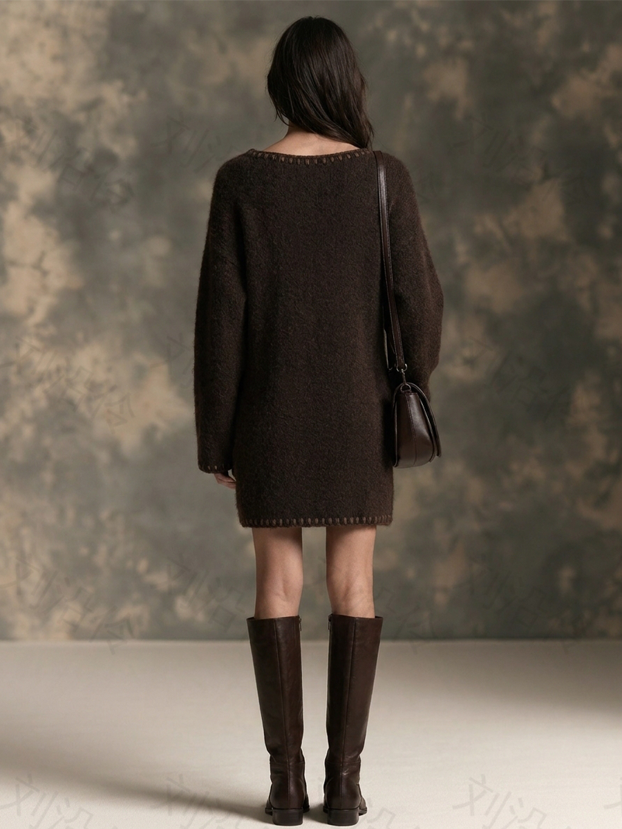 Women's Loose Stitched Trim Square Neck Dress