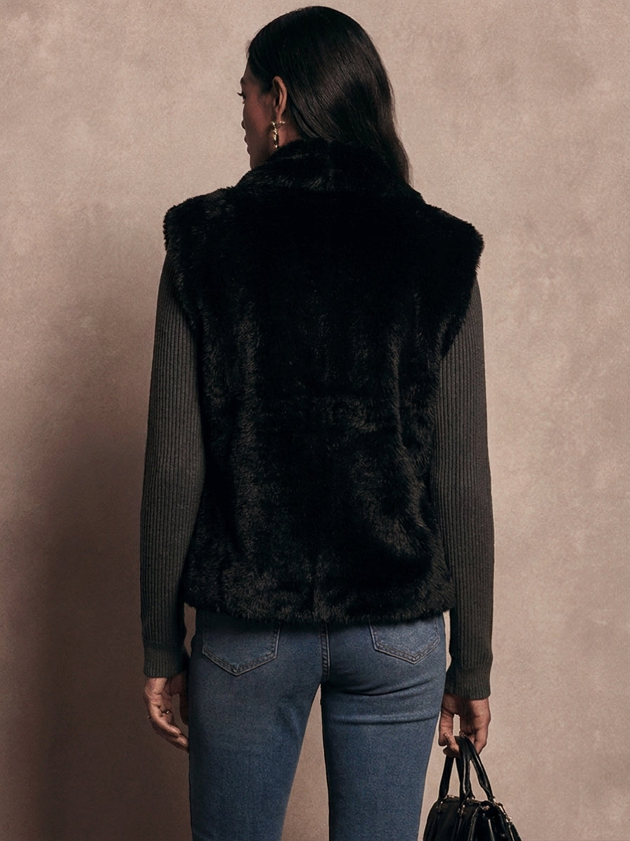 Women's Ribbed-Sleeve Plush Shawl-Collar Coat
