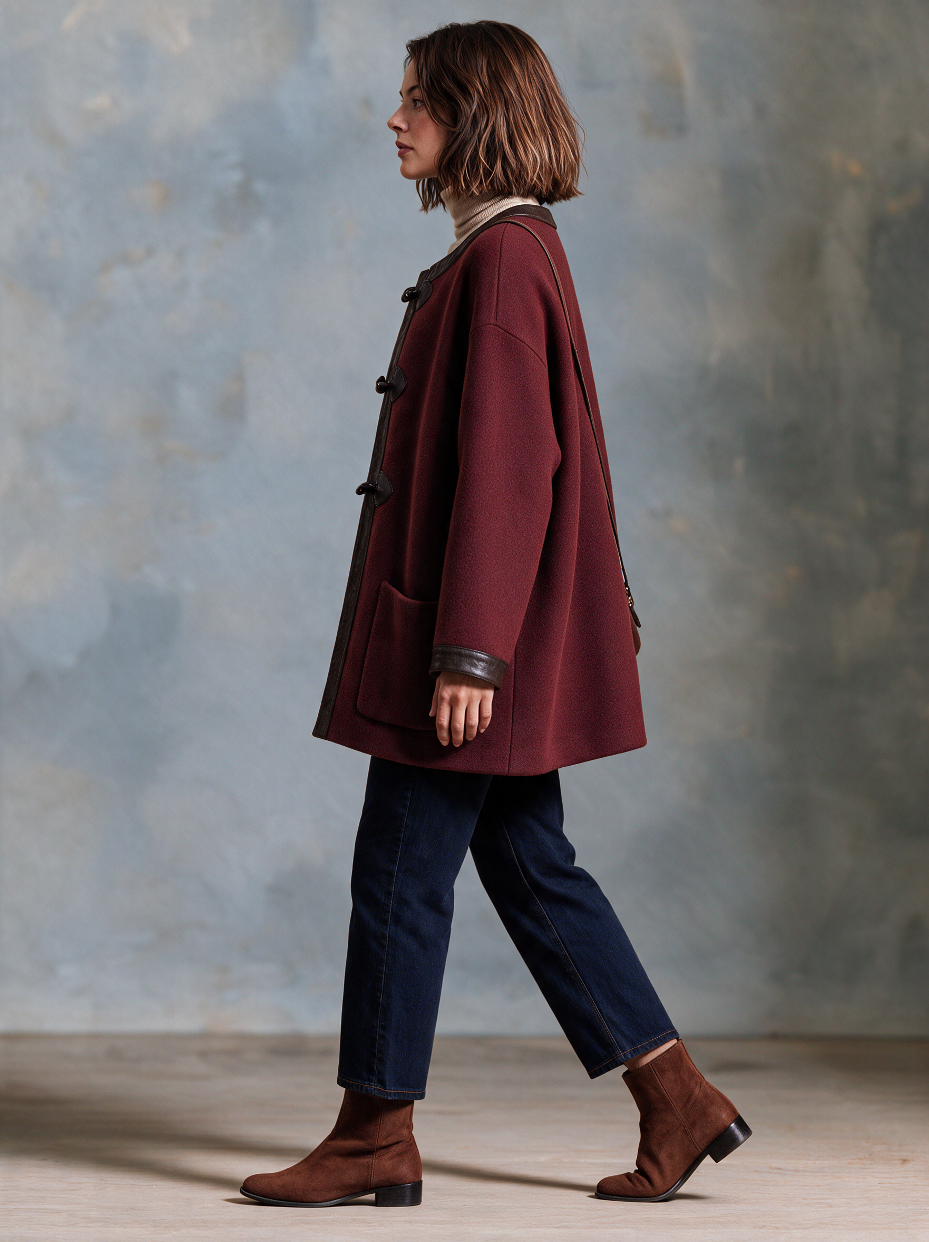 Women’s Wool-Blend & Leather-Trimmed Mid-Length Coat